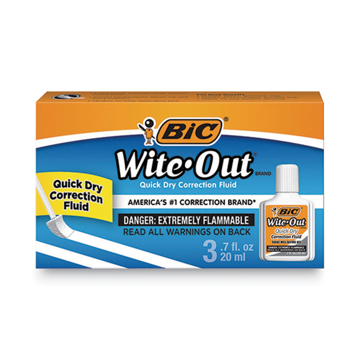 Wite-Out Quick Dry Correction Fluid, 20 mL Bottle, White, 3/Pack -