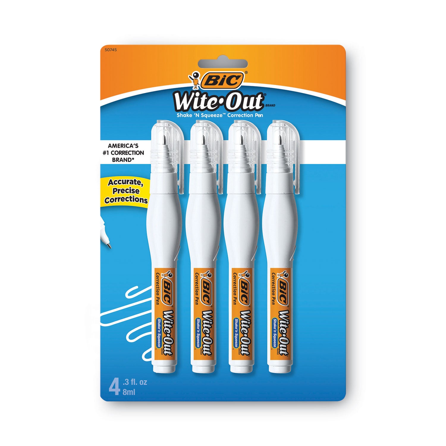 Wite-Out Shake 'n Squeeze Correction Pen, 8 mL, White, 4/Pack -