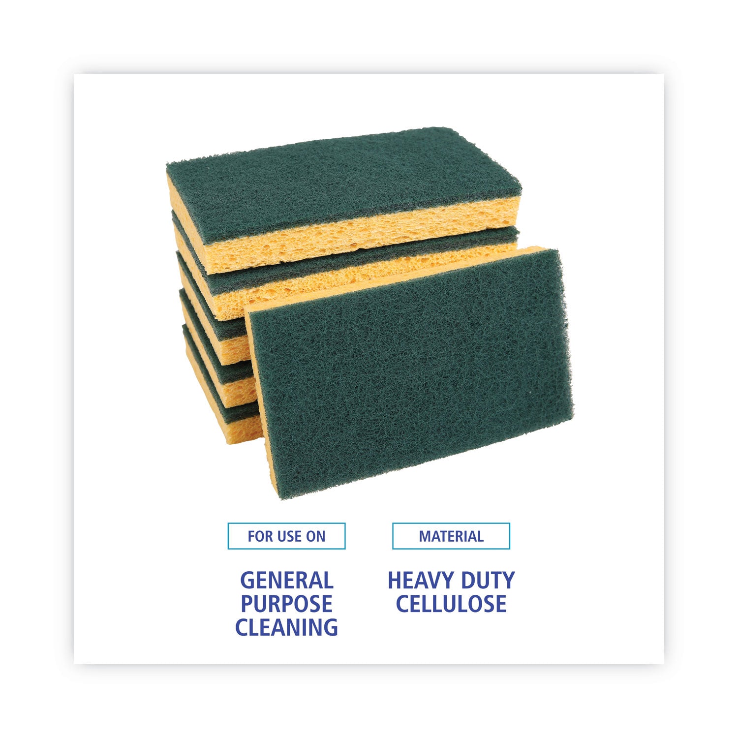 Scrubbing Sponge, Medium Duty, 3.6 x 6.1, 0.75" Thick, Yellow/Green, Individually Wrapped, 20/Carton -