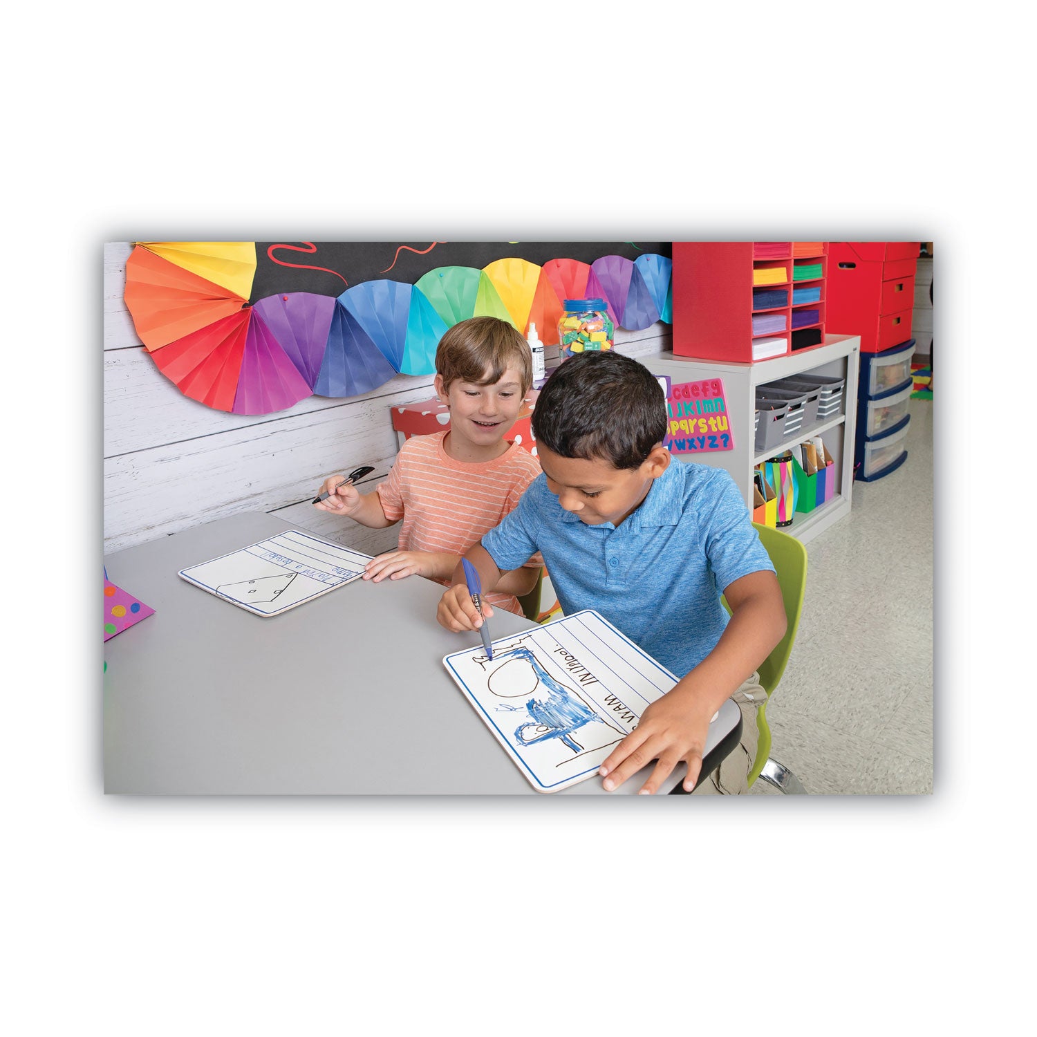 Dry Erase Student Boards, 12 x 9, Blue/White Surface, 10/Set -