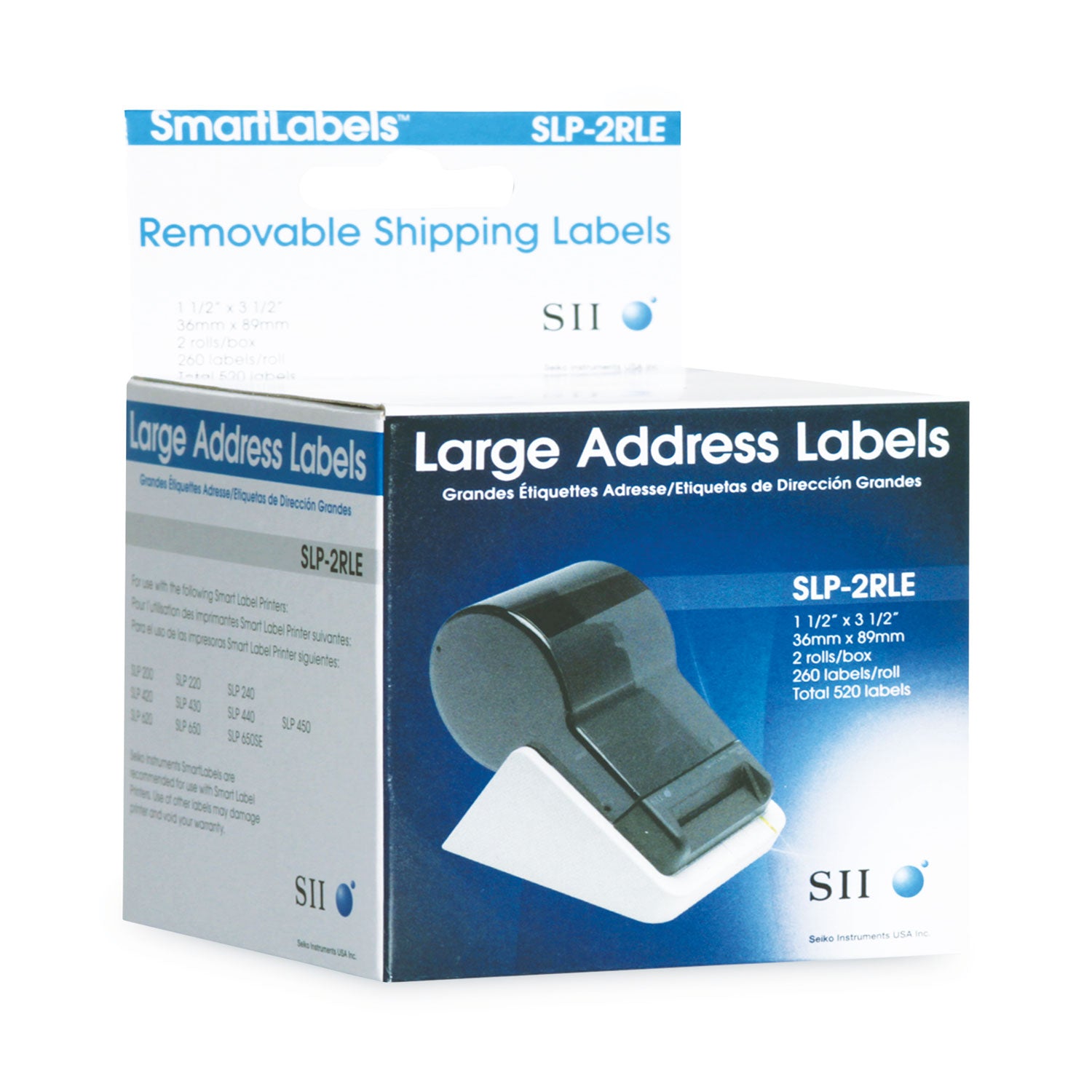 SLP-2RLE Self-Adhesive Large Address Labels, 1.5" x 3.5", White, 260 Labels/Roll, 2 Rolls/Box -