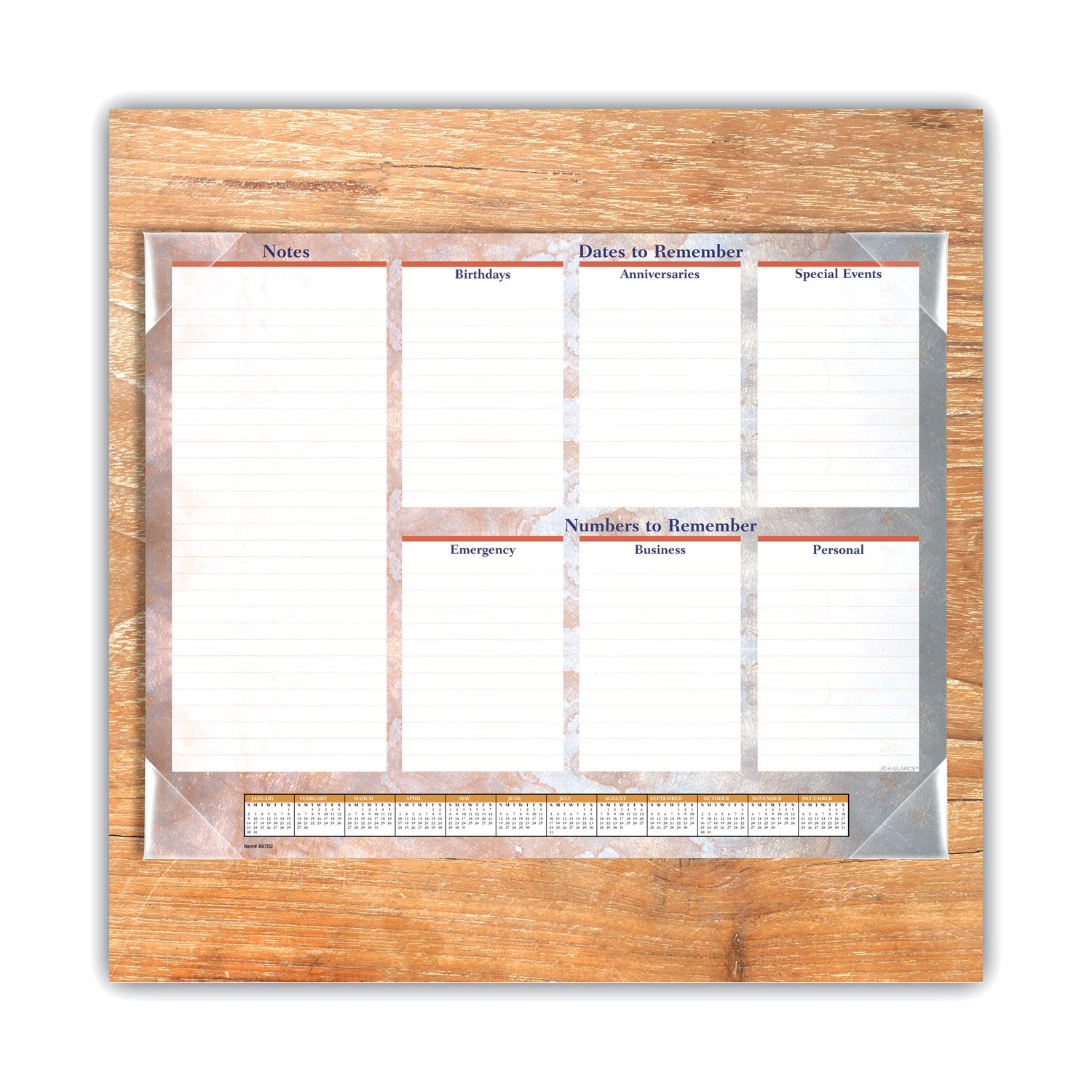 Marbled Desk Pad, Marbled Artwork, 22 x 17, White/Multicolor Sheets, Clear Corners, 12-Month (Jan to Dec): 2024 -
