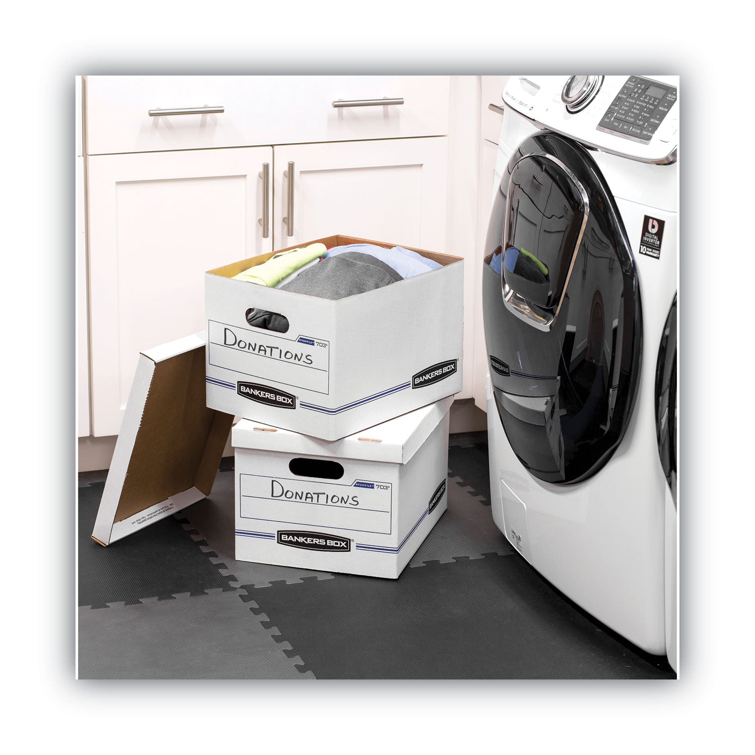 STOR/FILE Basic-Duty Storage Boxes, Letter/Legal Files, 12.5" x 16.25" x 10.5", White/Blue, 12/Carton -