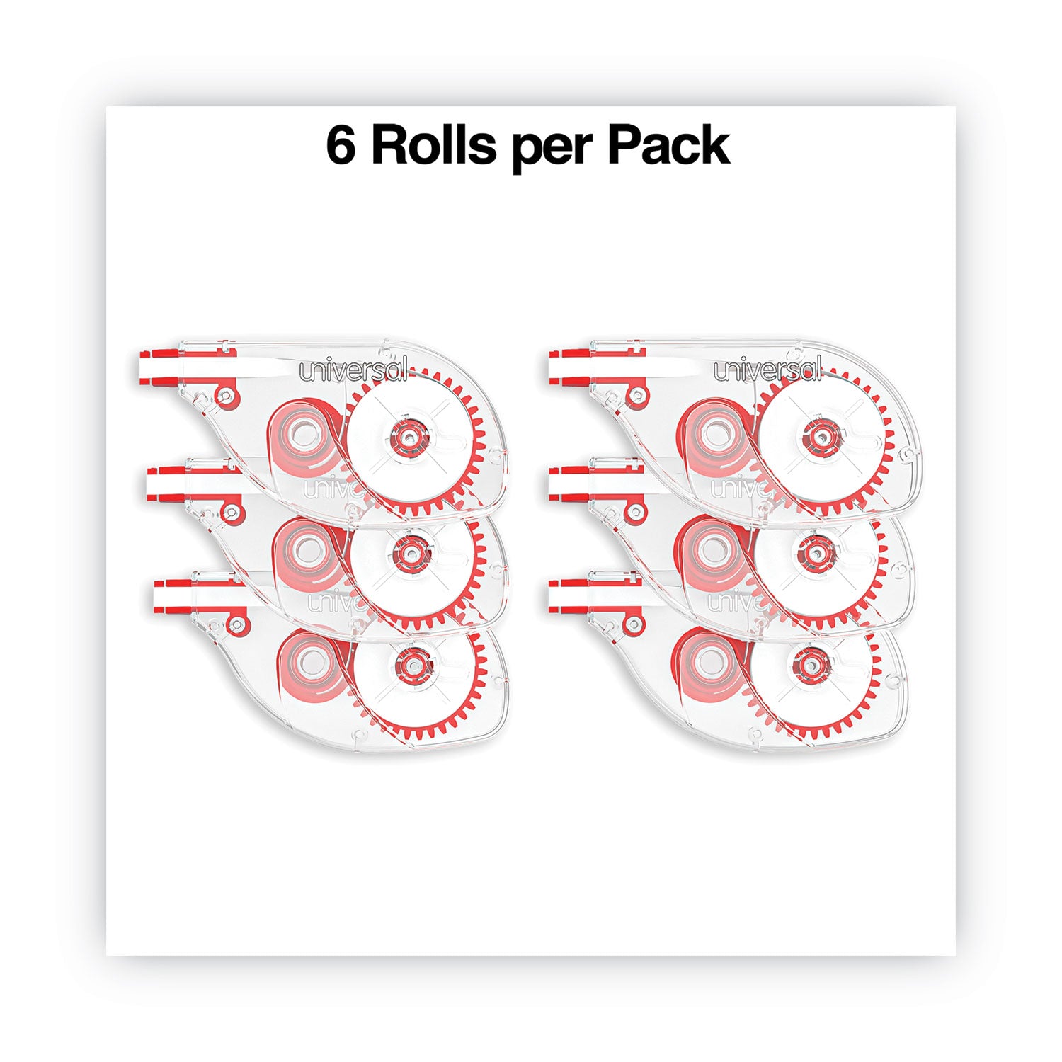 Side-Application Correction Tape, Transparent Red Applicator, 0.2" x 393", 6/Pack -