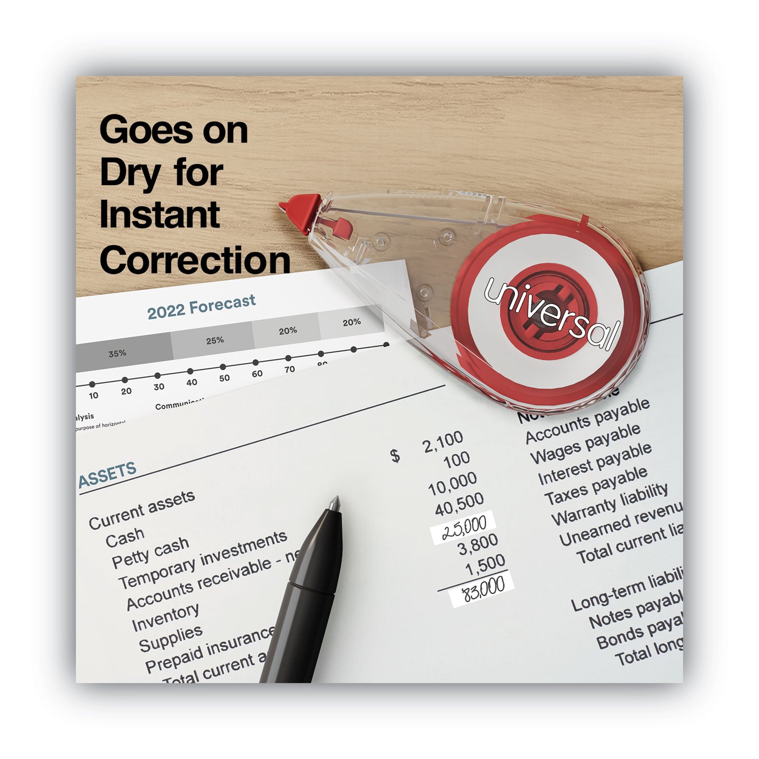 Correction Tape, Mini Economy, Non-Refillable, Clear/Red Applicator, 0.25" x 275", 10/Pack -