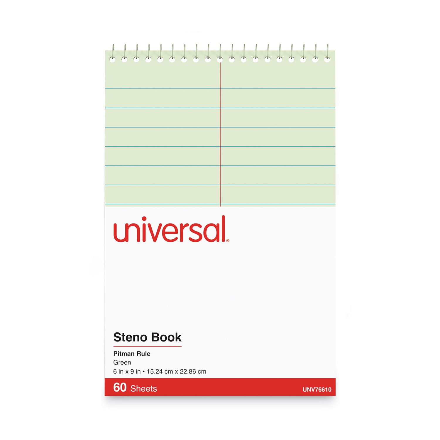 Steno Pads, Pitman Rule, Red Cover, 60 Green-Tint 6 x 9 Sheets -
