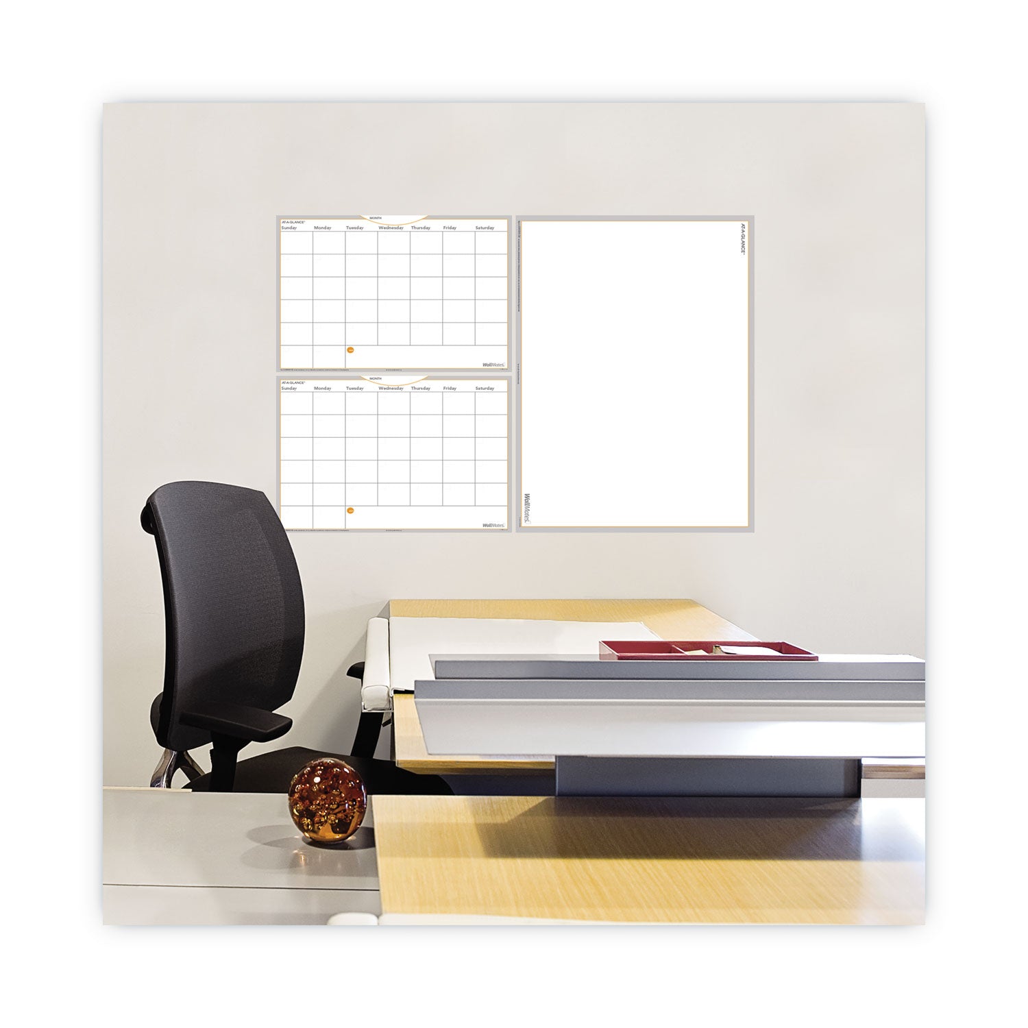 WallMates Self-Adhesive Dry Erase Writing/Planning Surface, 36 x 24, White/Gray/Orange Sheets, Undated -