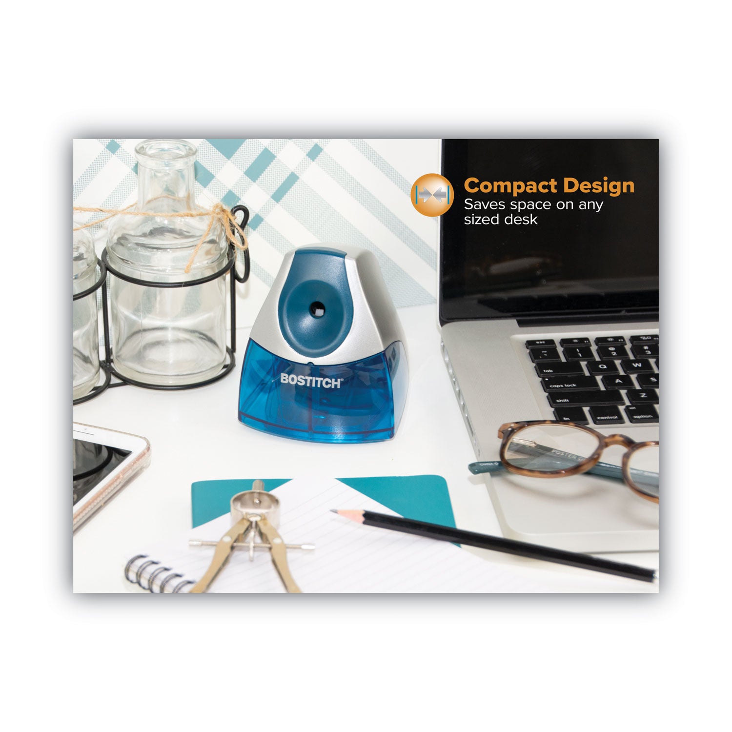 Personal Electric Pencil Sharpener, AC-Powered, 4.25 x 8.4 x 4, Blue -