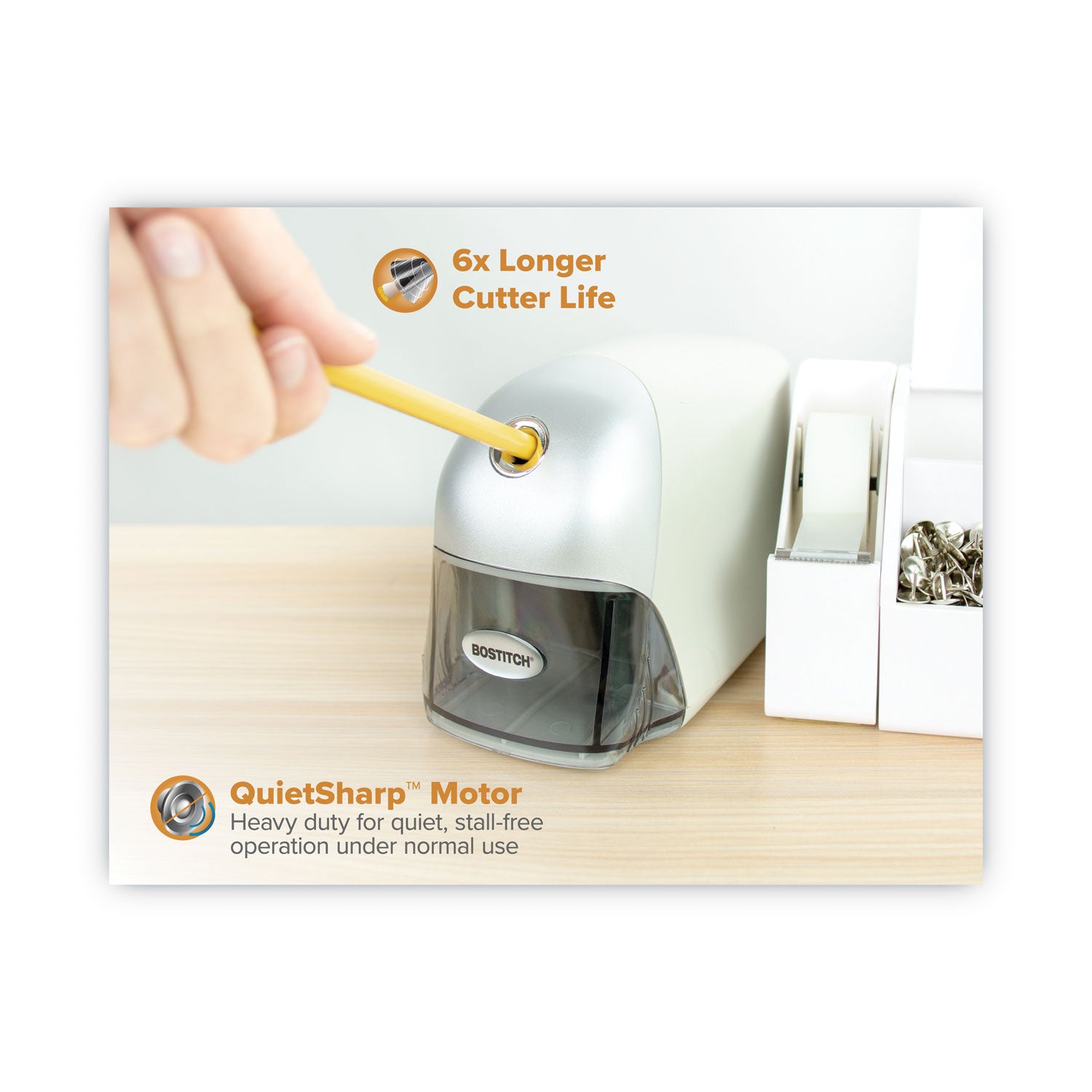 QuietSharp Executive Electric Pencil Sharpener, AC-Powered, 4 x 7.5 x 5, Gray -