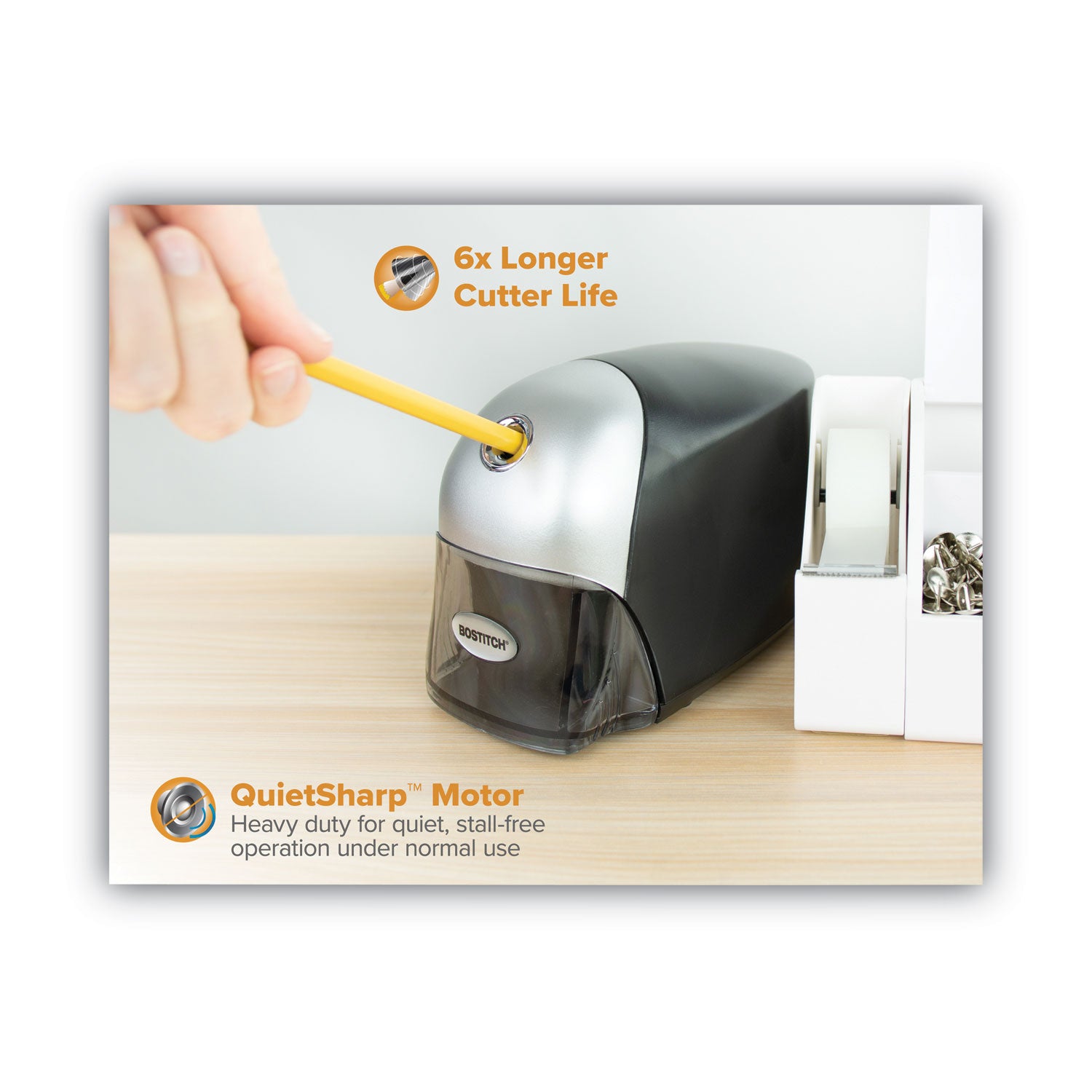 QuietSharp Executive Electric Pencil Sharpener, AC-Powered, 4 x 7.5 x 5, Black/Graphite -