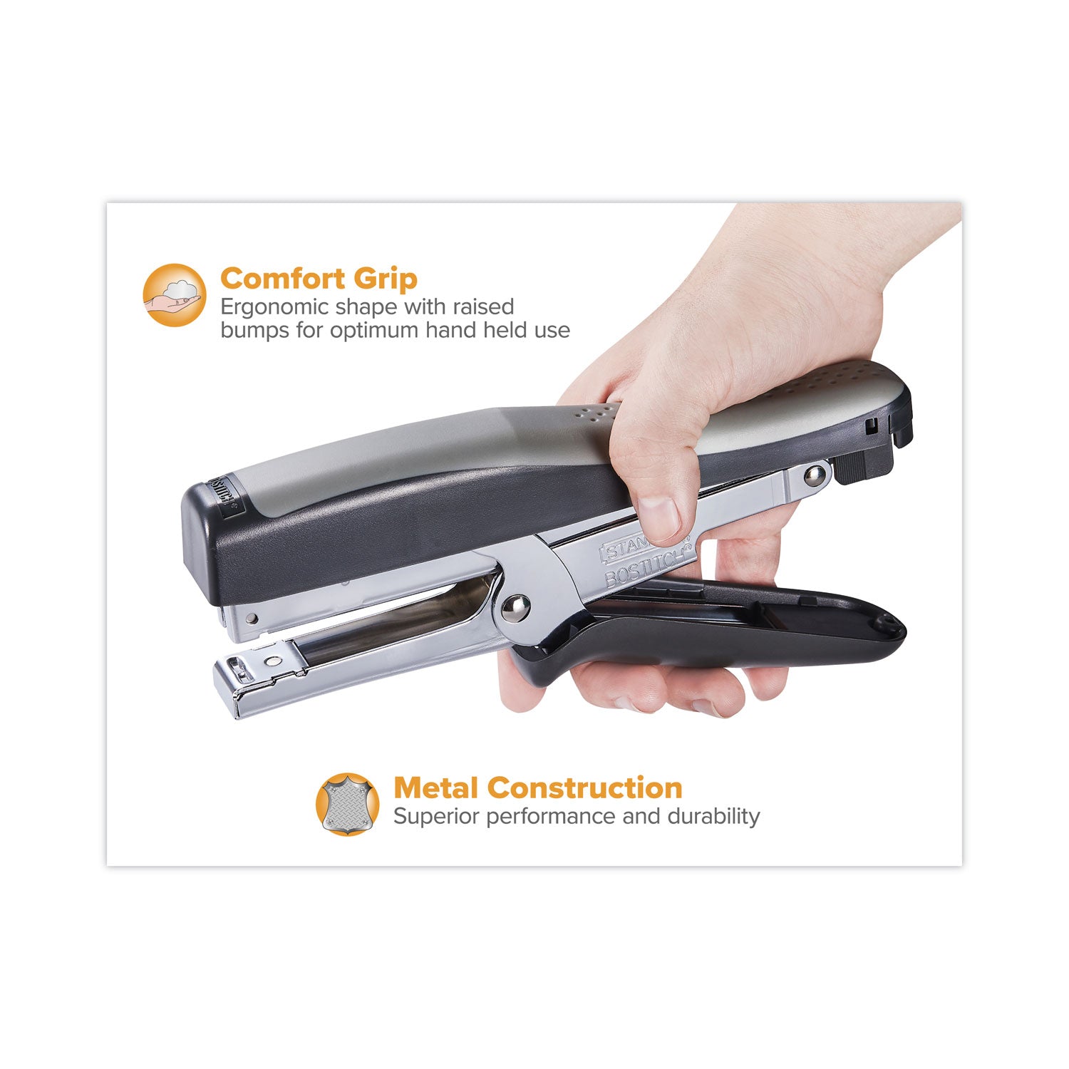 Standard Plier Stapler, 20-Sheet Capacity, 0.25" Staples, 2.5" Throat, Black/Gray -