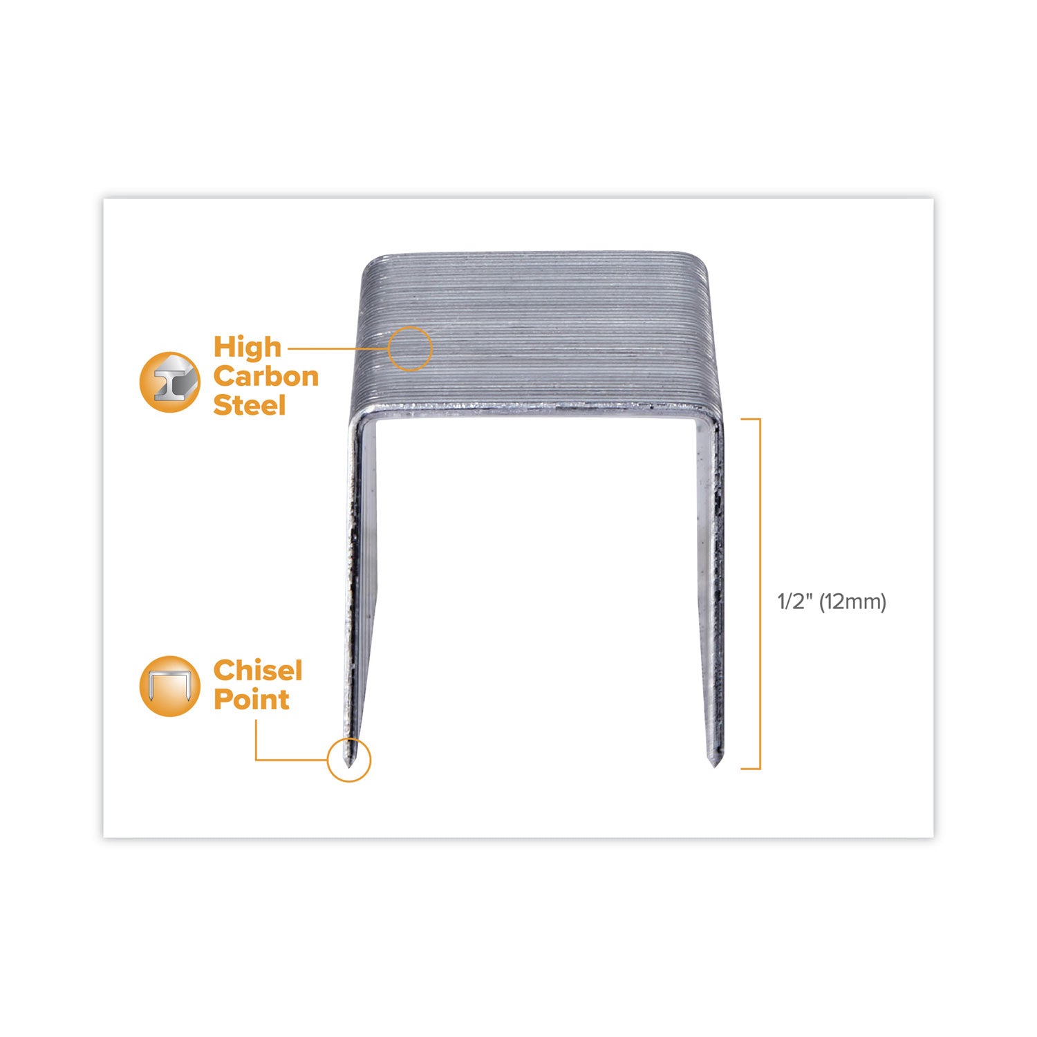 Heavy-Duty Premium Staples, 0.5" Leg, 0.5" Crown, Steel, 1,000/Box -