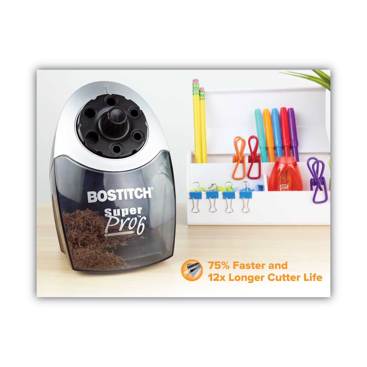 Super Pro 6 Commercial Electric Pencil Sharpener, AC-Powered, 6.13 x 10.69 x 9, Gray/Black -