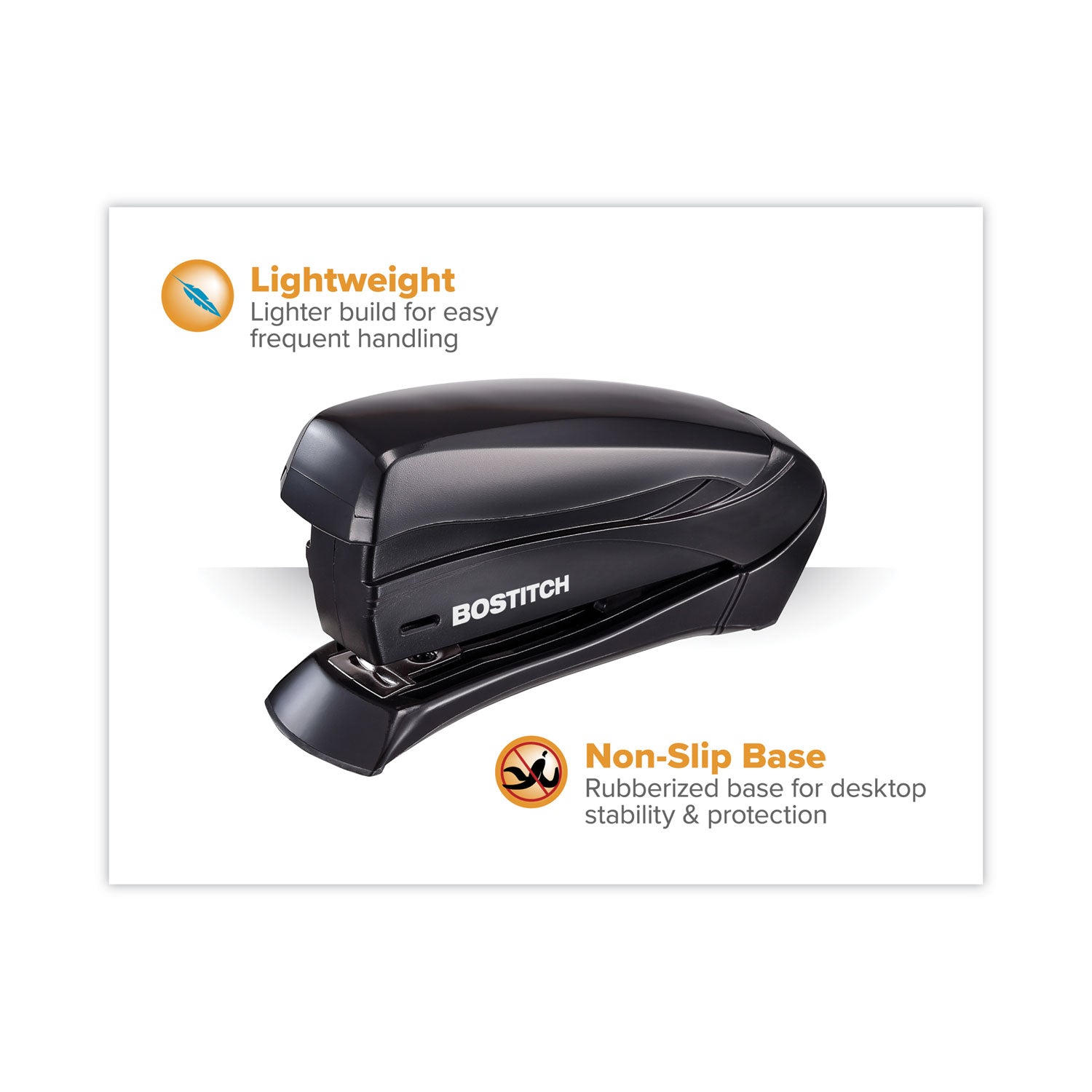 Inspire Spring-Powered Half-Strip Compact Stapler, 15-Sheet Capacity, Black -