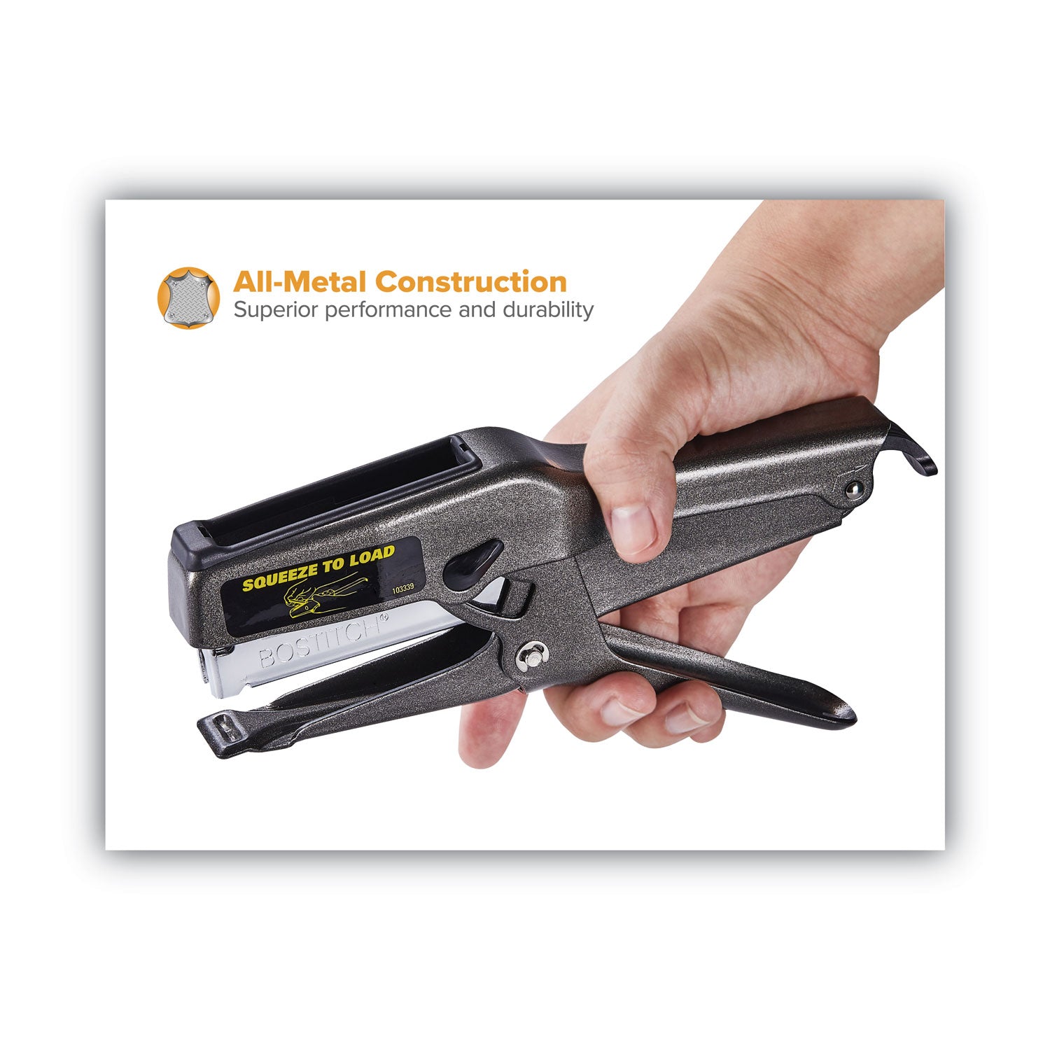 B8 Xtreme Duty Plier Stapler, 45-Sheet Capacity, 0.25" to 0.38" Staples, 2.5" Throat, Black -