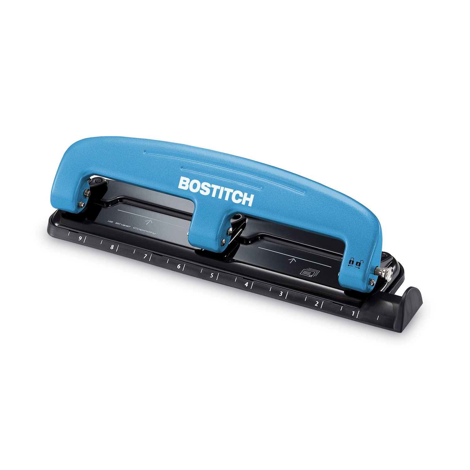 12-Sheet EZ Squeeze Three-Hole Punch, 9/32" Holes, Blue/Black -