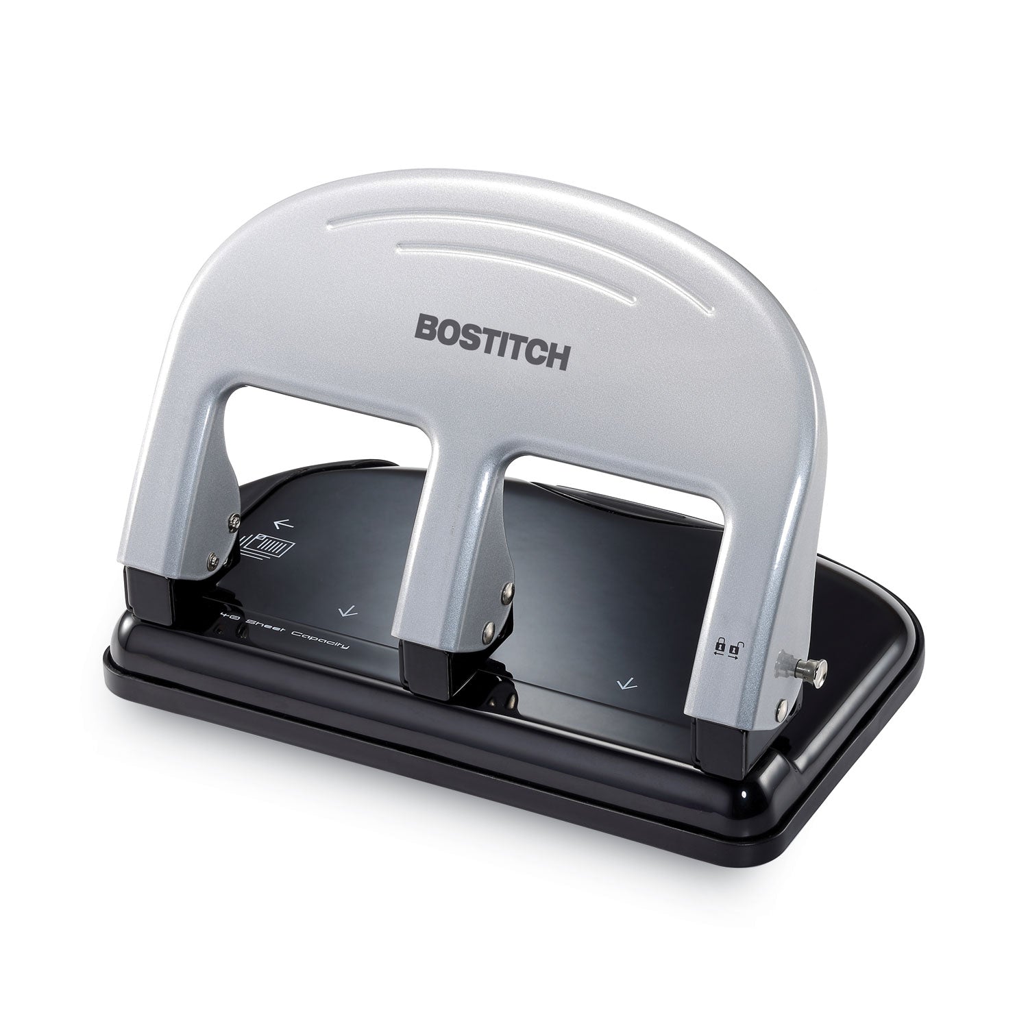 40-Sheet EZ Squeeze Three-Hole Punch, 9/32" Holes, Black/Silver -