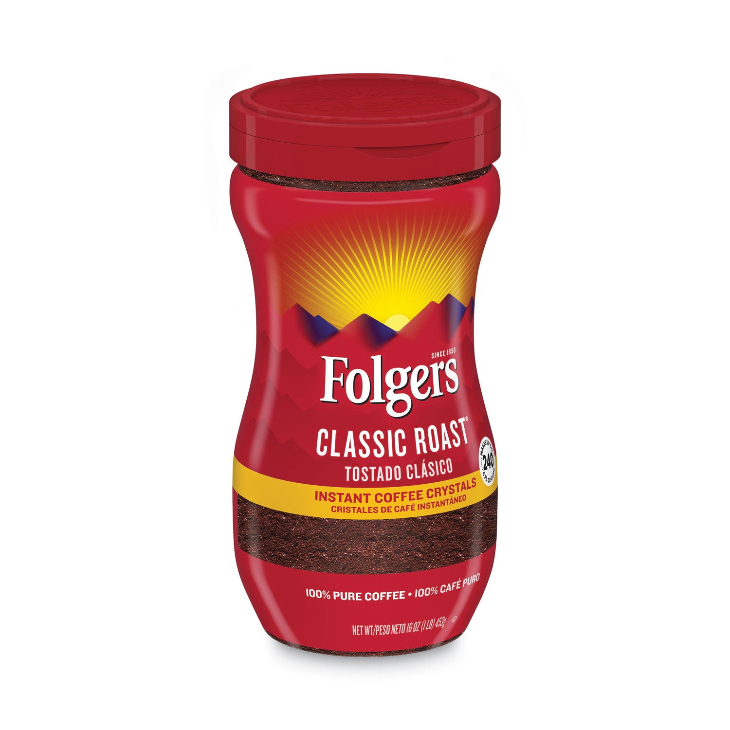 Instant Coffee Crystals, Classic Roast, 16oz Jar -