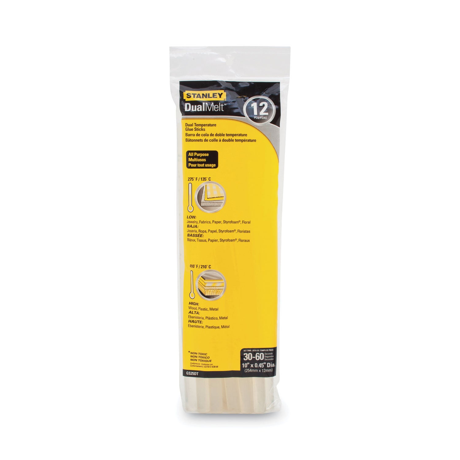 Dual Temperature 10" Glue Sticks, 0.45" x 10", Dries Clear, 12/Pack -