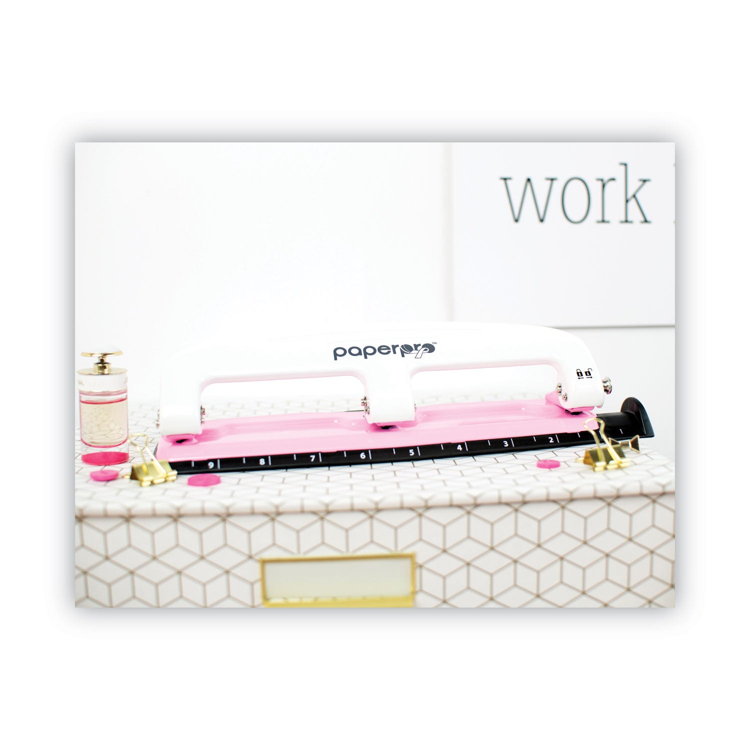 12-Sheet EZ Squeeze InCourage Three-Hole Punch, 9/32" Holes, Pink -
