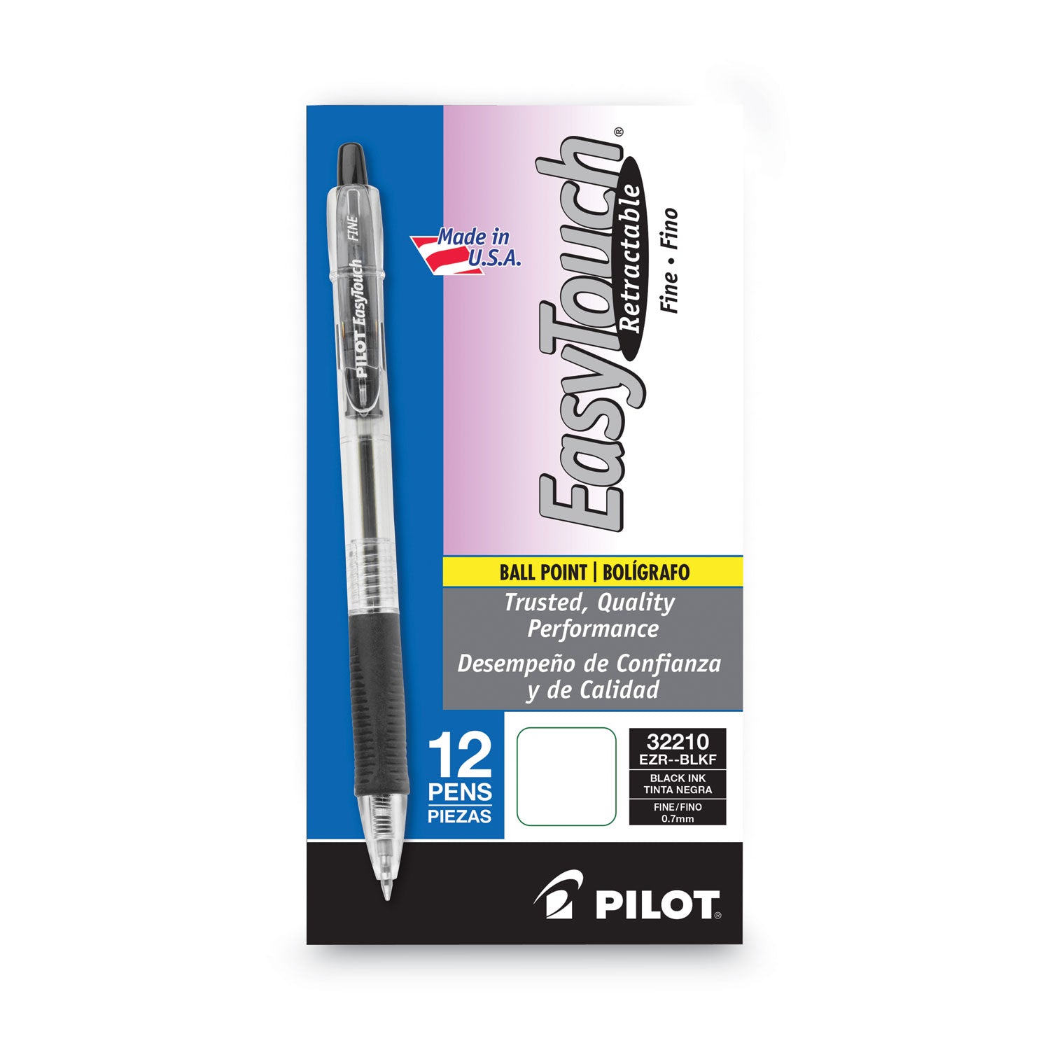 EasyTouch Ballpoint Pen, Retractable, Fine 0.7 mm, Black Ink, Clear Barrel, Dozen -
