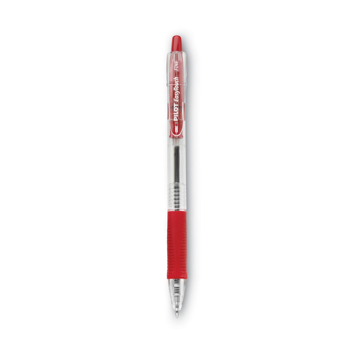 EasyTouch Ballpoint Pen, Retractable, Fine 0.7 mm, Red Ink, Clear Barrel, Dozen -