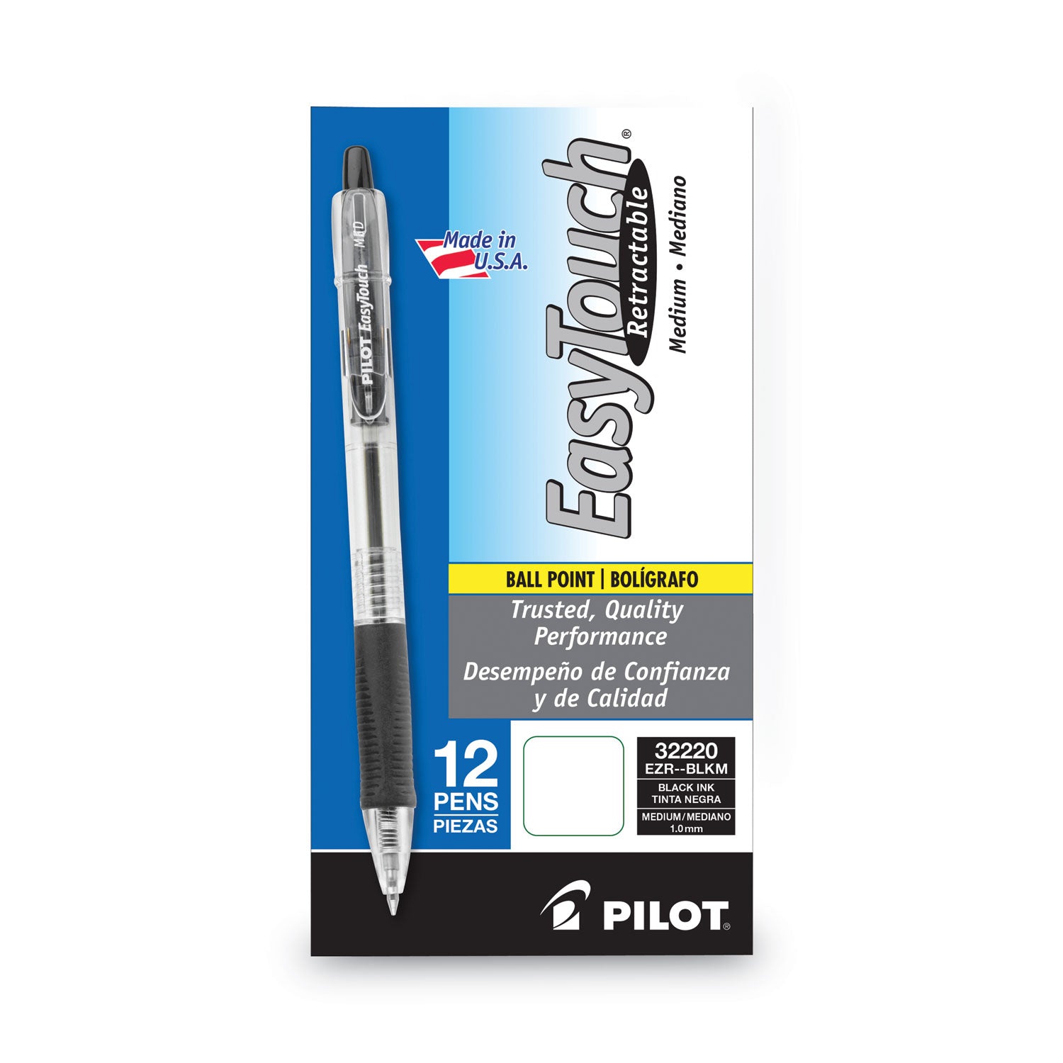 EasyTouch Ballpoint Pen, Retractable, Medium 1 mm, Black Ink, Clear Barrel, Dozen -