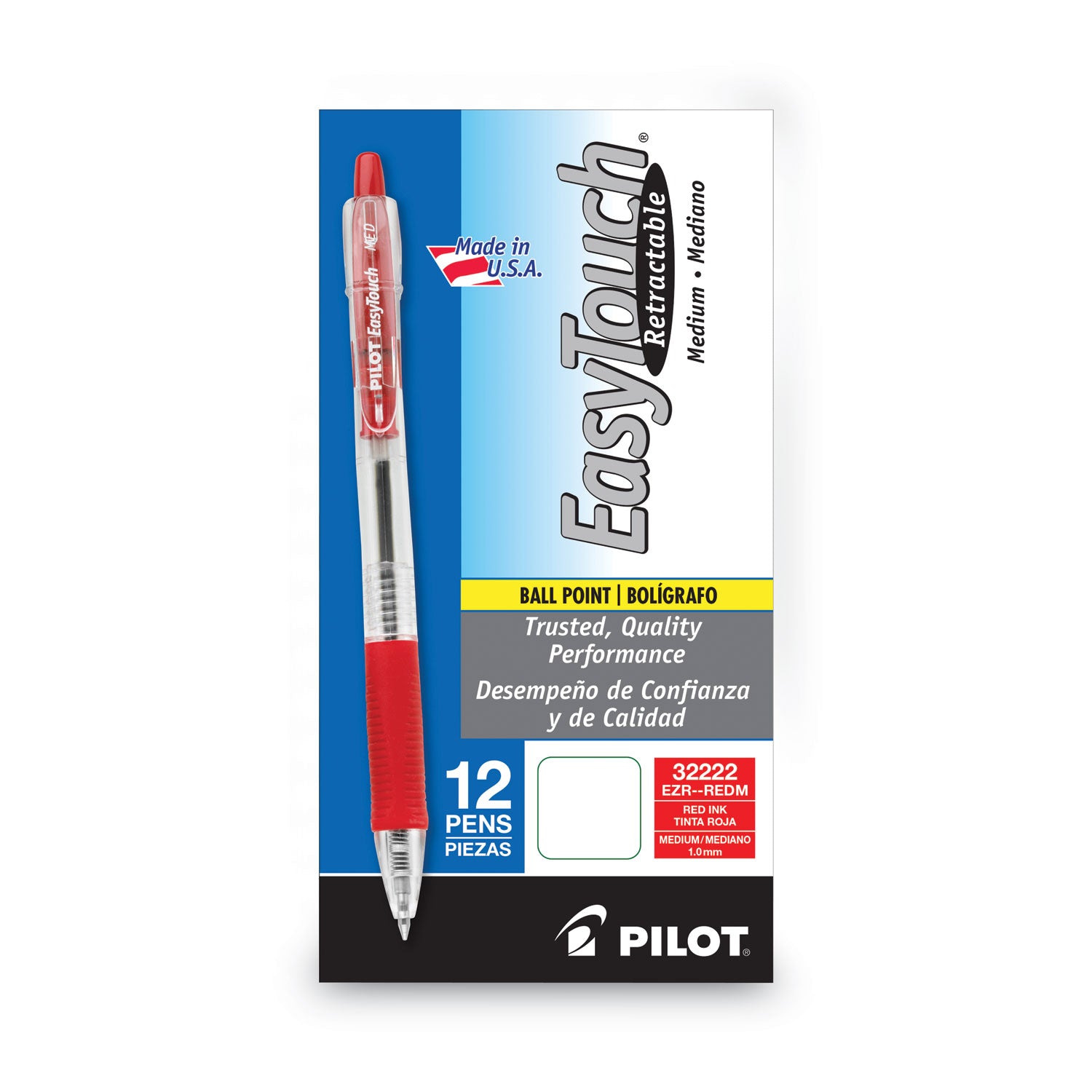 EasyTouch Ballpoint Pen, Retractable, Medium 1 mm, Red Ink, Clear Barrel, Dozen -