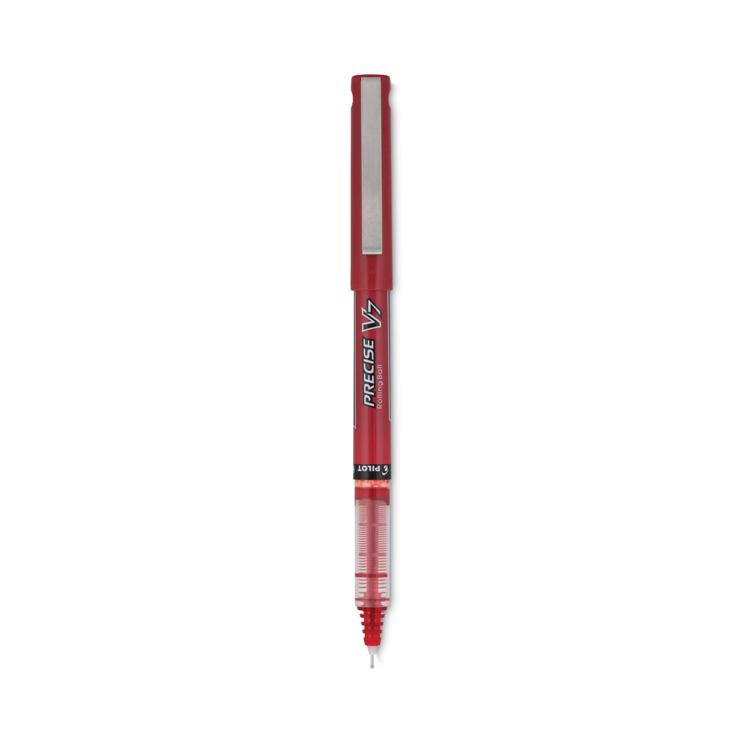 Precise V7 Roller Ball Pen, Stick, Fine 0.7 mm, Red Ink, Red/Clear Barrel, Dozen -