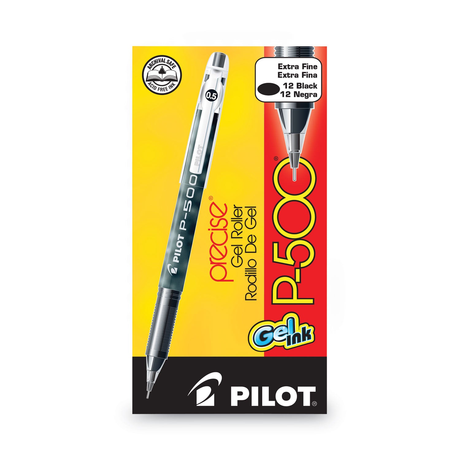 Precise P-500 Gel Pen, Stick, Extra-Fine 0.5 mm, Black Ink, Black Barrel, Dozen -