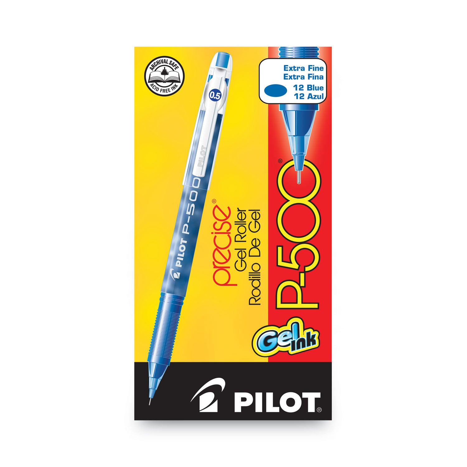 Precise P-500 Gel Pen, Stick, Extra-Fine 0.5 mm, Blue Ink, Blue Barrel, Dozen -