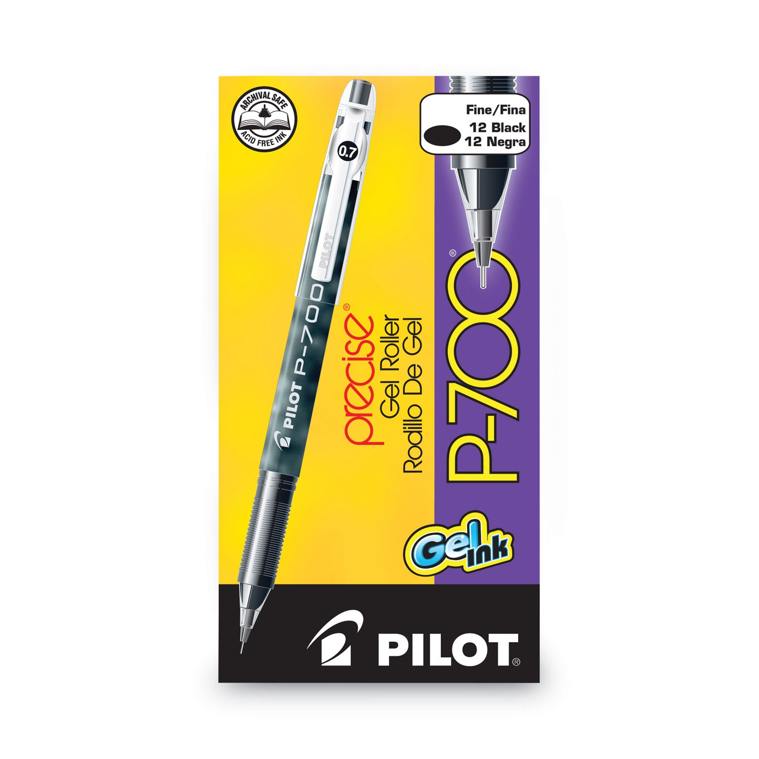 Precise P-700 Gel Pen, Stick, Fine 0.7 mm, Black Ink, Black Barrel, Dozen -