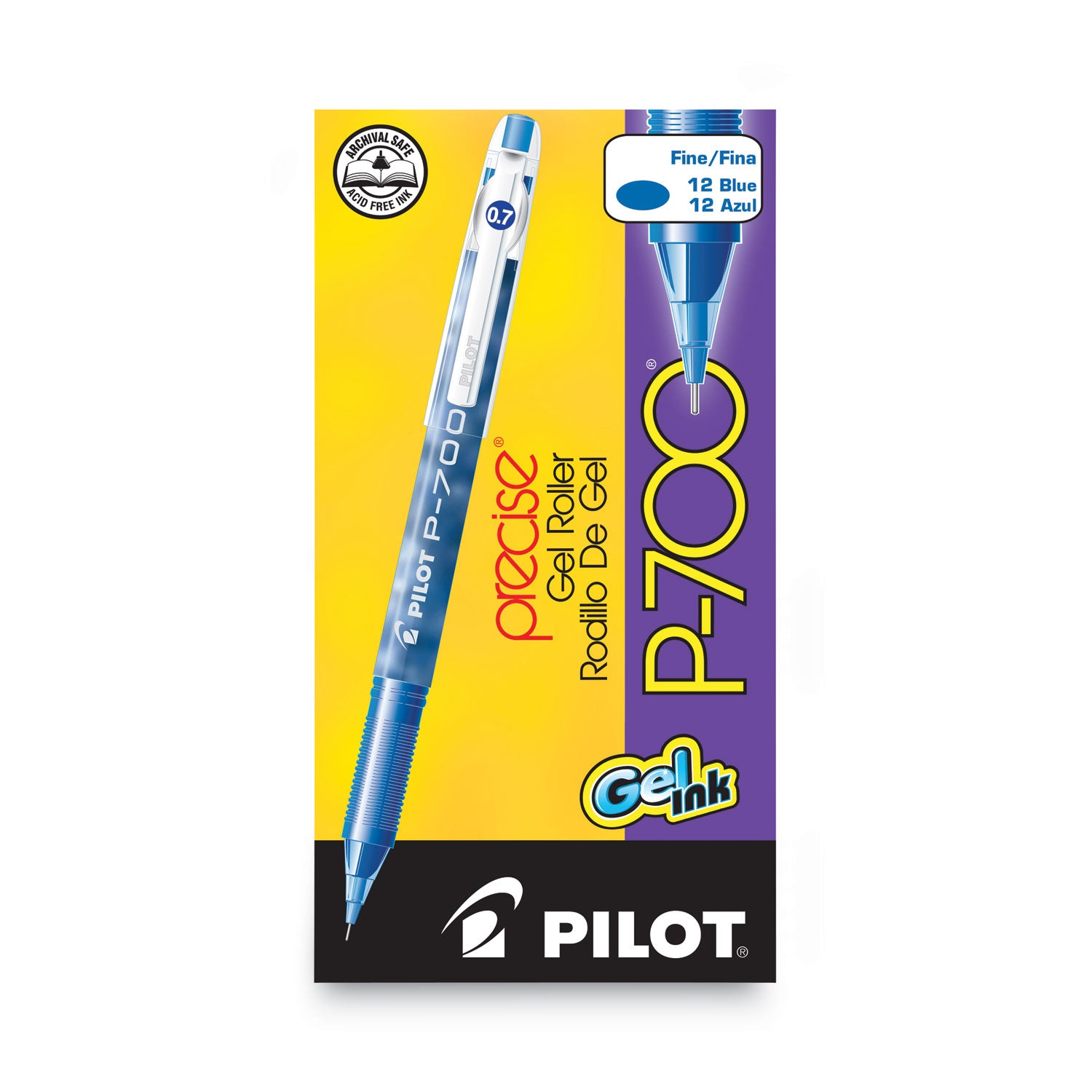 Precise P-700 Gel Pen, Stick, Fine 0.7 mm, Blue Ink, Blue Barrel, Dozen -