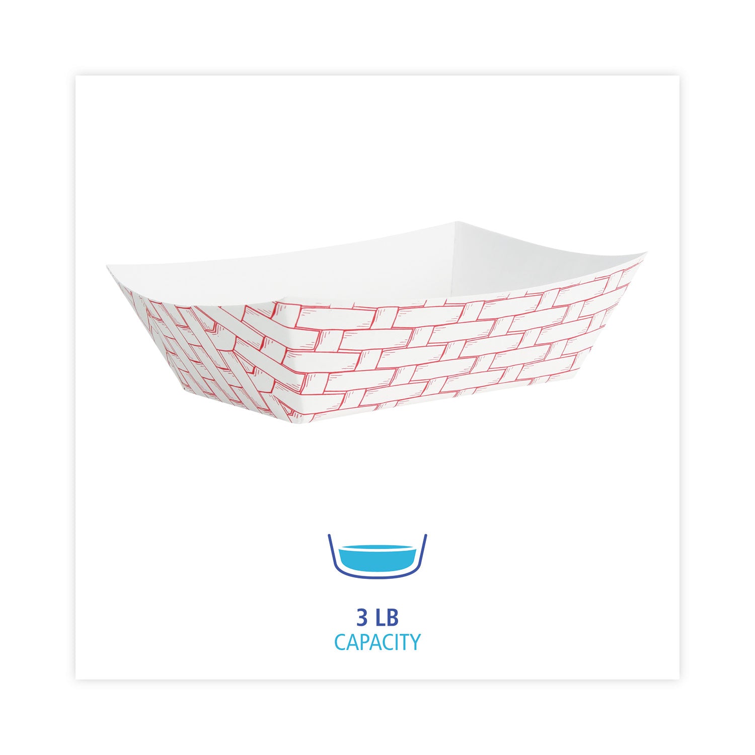 Paper Food Baskets, 3 lb Capacity, Red/White, 500/Carton -