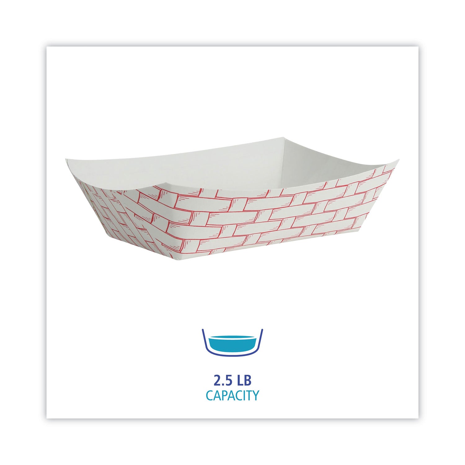Paper Food Baskets, 2.5 lb Capacity, Red/White, 500/Carton -