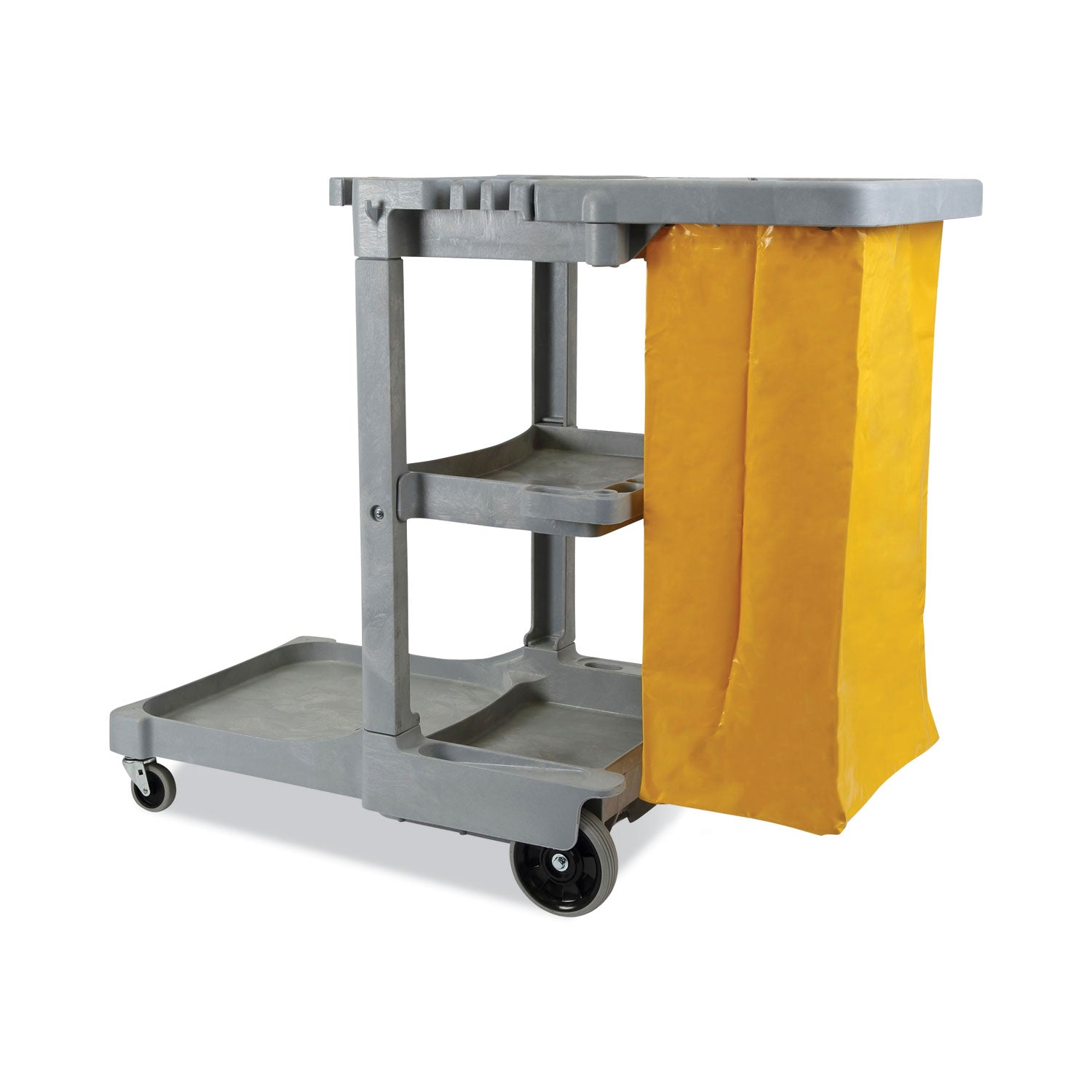 janitors-cart-plastic-4-shelves-1-bin-22-x-44-x-38-gray_bwkjcartgra - 1