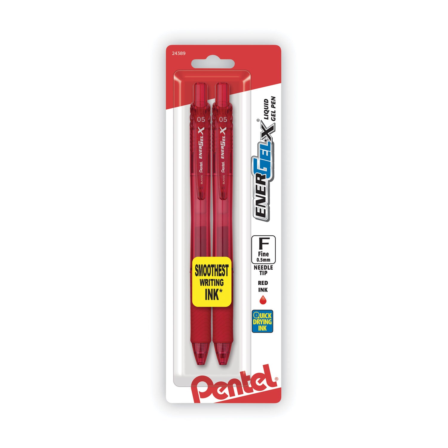 EnerGel-X Gel Pen, Retractable, Fine 0.5 mm Needle Tip, Red Ink, Translucent Red/Red Barrel, Dozen -