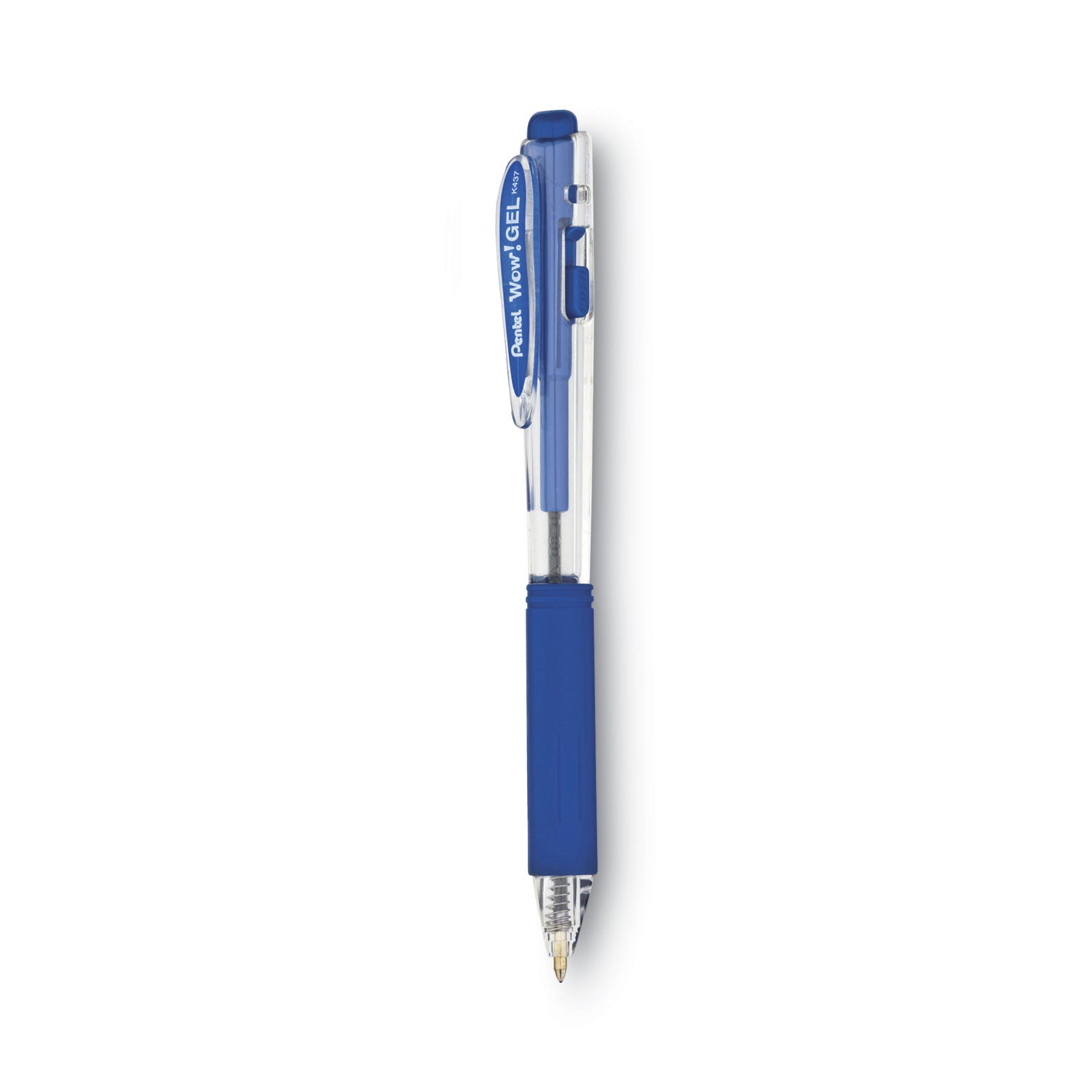 WOW! Gel Pen, Retractable, Medium 0.7 mm, Blue Ink, Clear/Blue Barrel, Dozen -