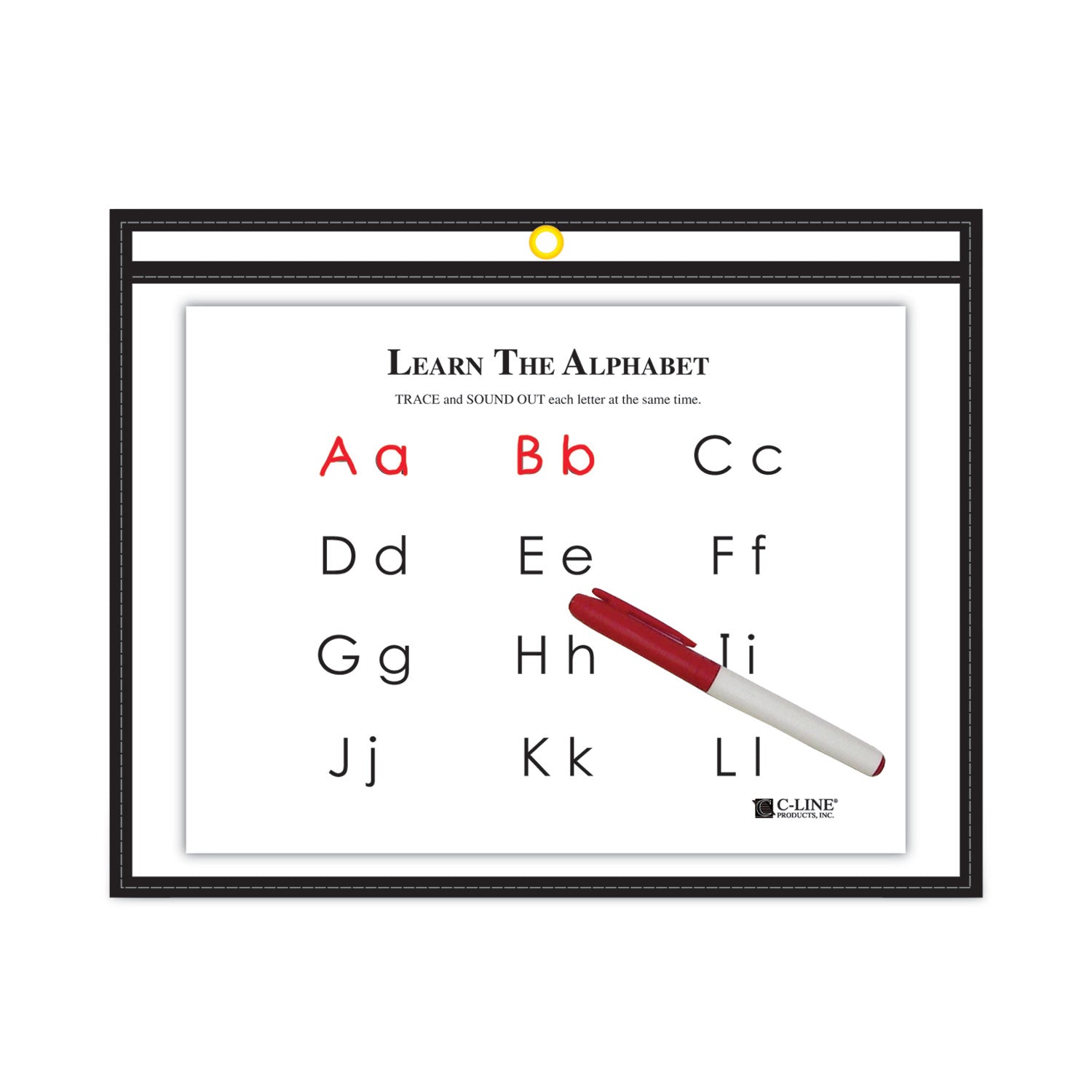 Reusable Dry Erase Pockets, 12 x 9, Black -