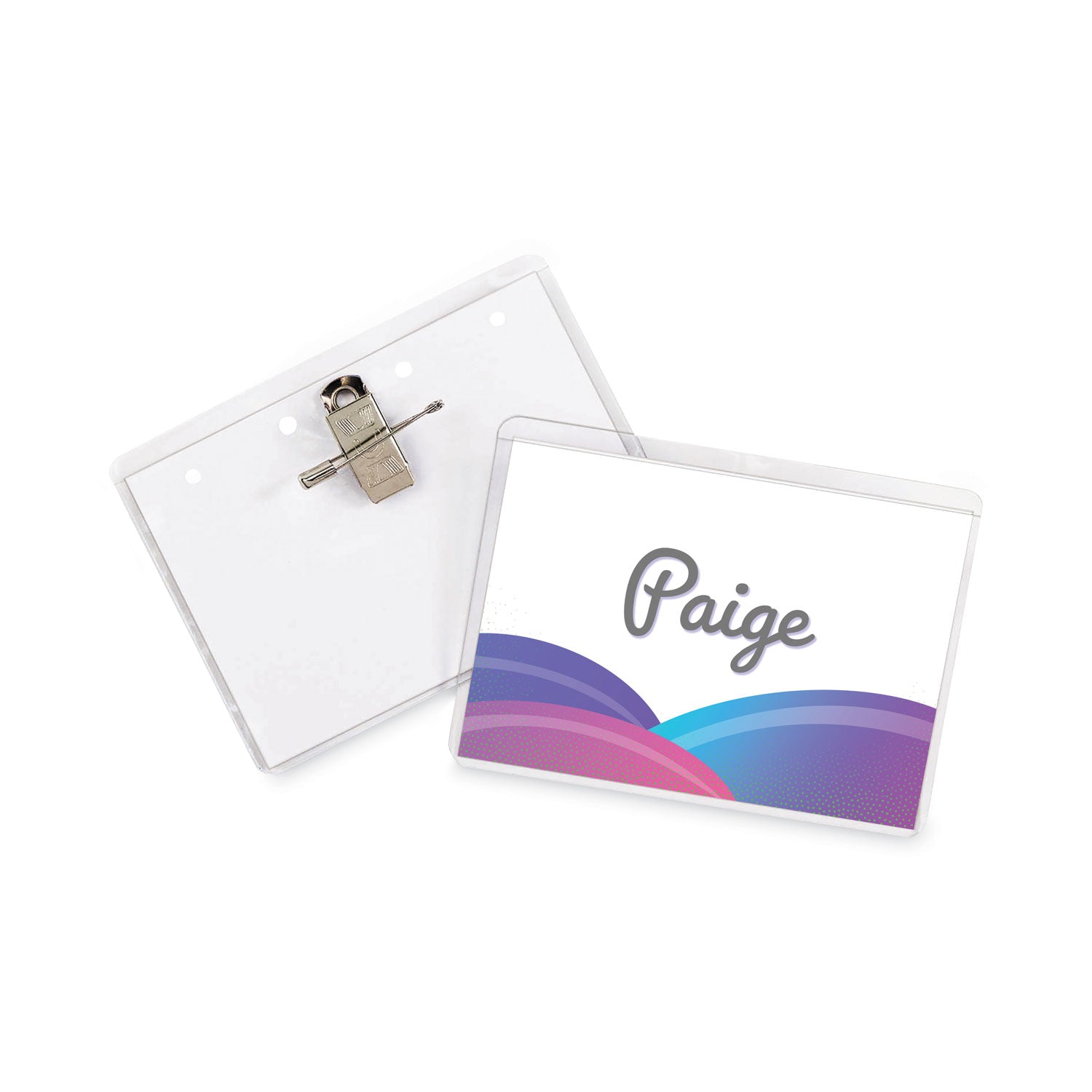 Name Badge Kits, Top Load, 4 x 3, Clear, Combo Clip/Pin, 50/Box -