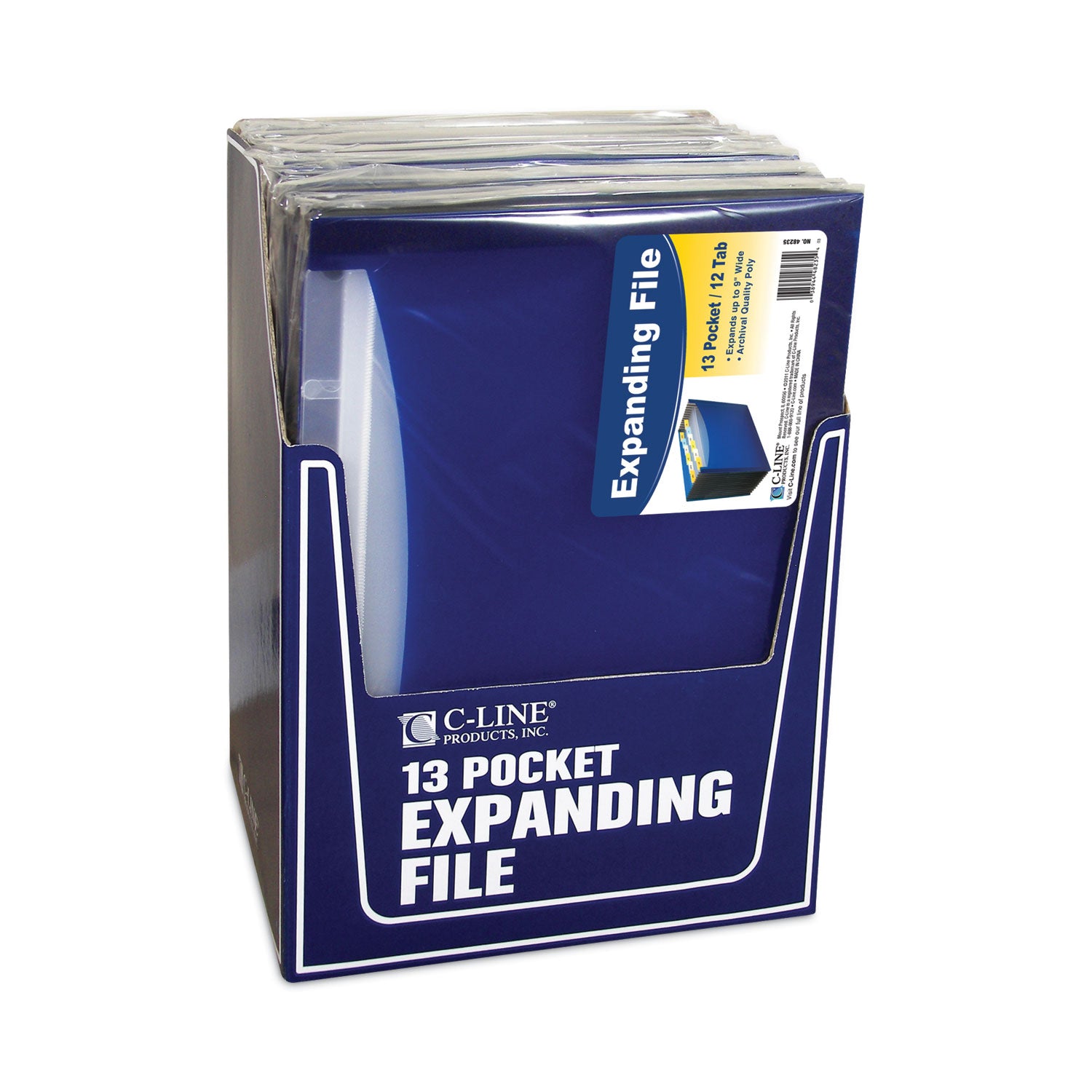 13-Pocket Expanding File, 9.25" Expansion, 13 Sections, 1/6-Cut Tabs, Letter Size, Blue -