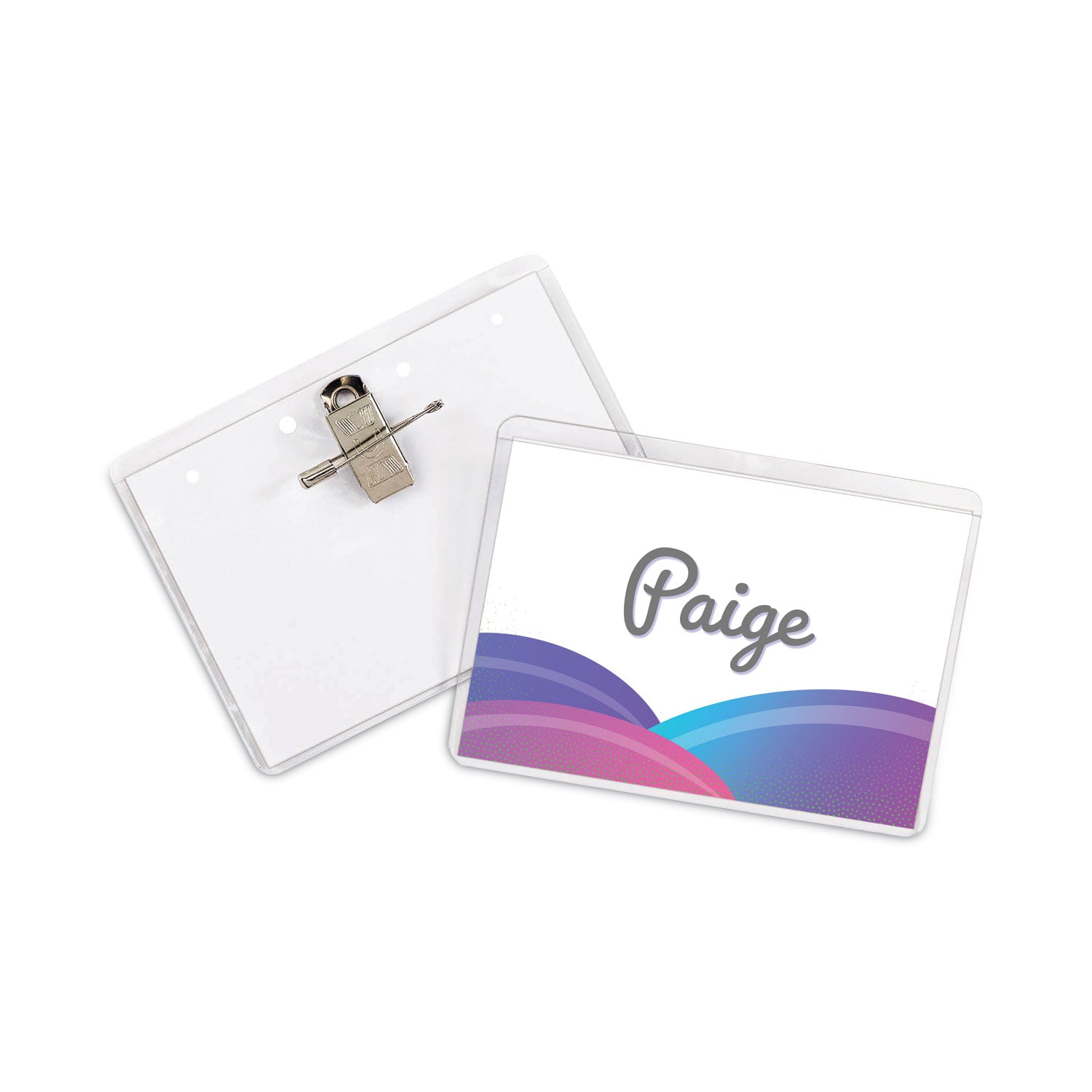 Name Badge Kits, Top Load, 3 1/2 x 2 1/4, Clear, Combo Clip/Pin, 50/Box -