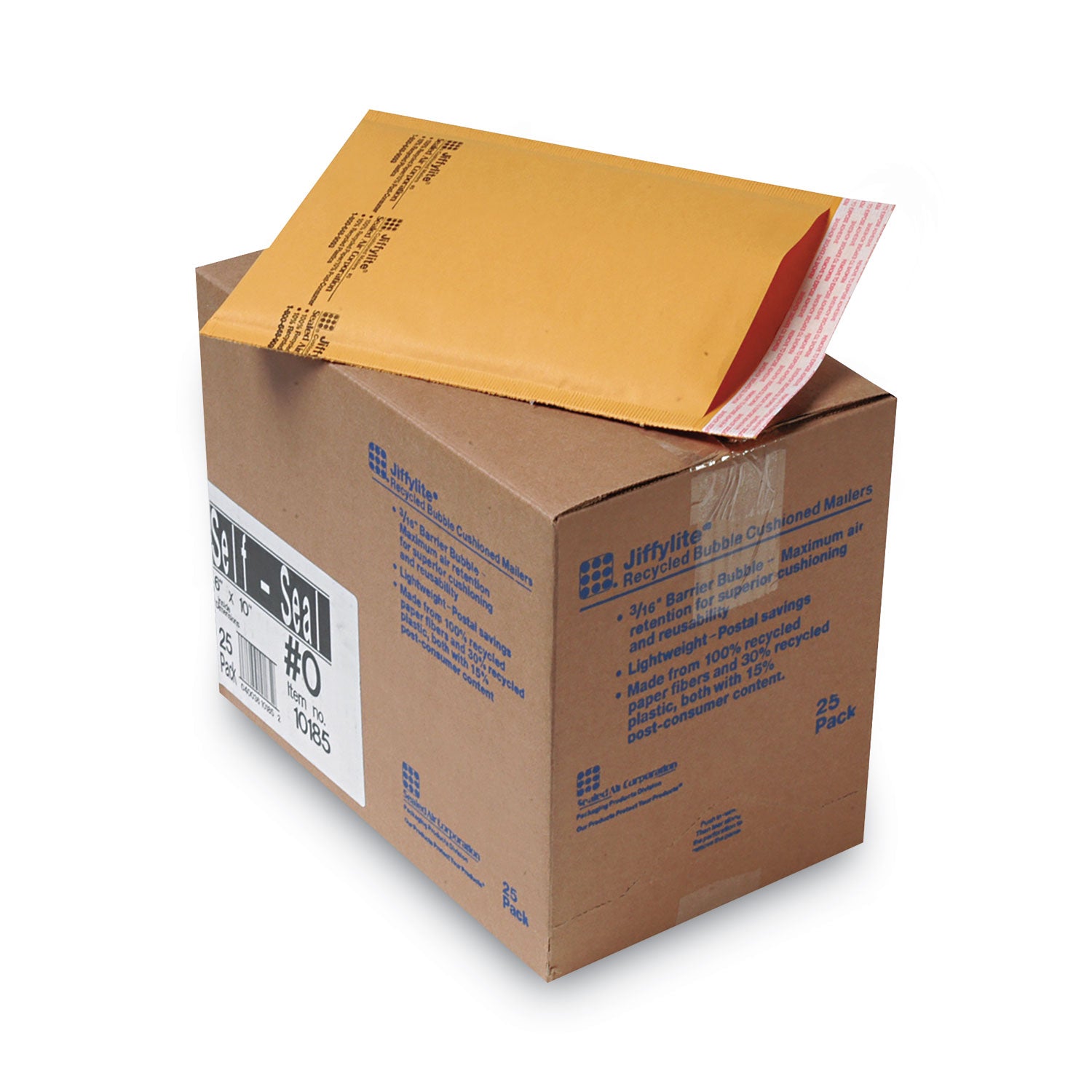 Jiffylite Self-Seal Bubble Mailer, #0, Barrier Bubble Air Cell Cushion, Self-Adhesive Closure, 6 x 10, Brown Kraft, 25/CT -