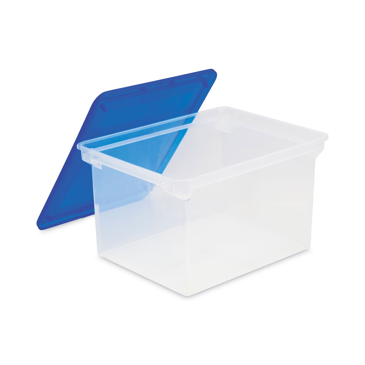 Plastic File Tote, Letter/Legal Files, 18.5" x 14.25" x 10.88", Clear/Blue -