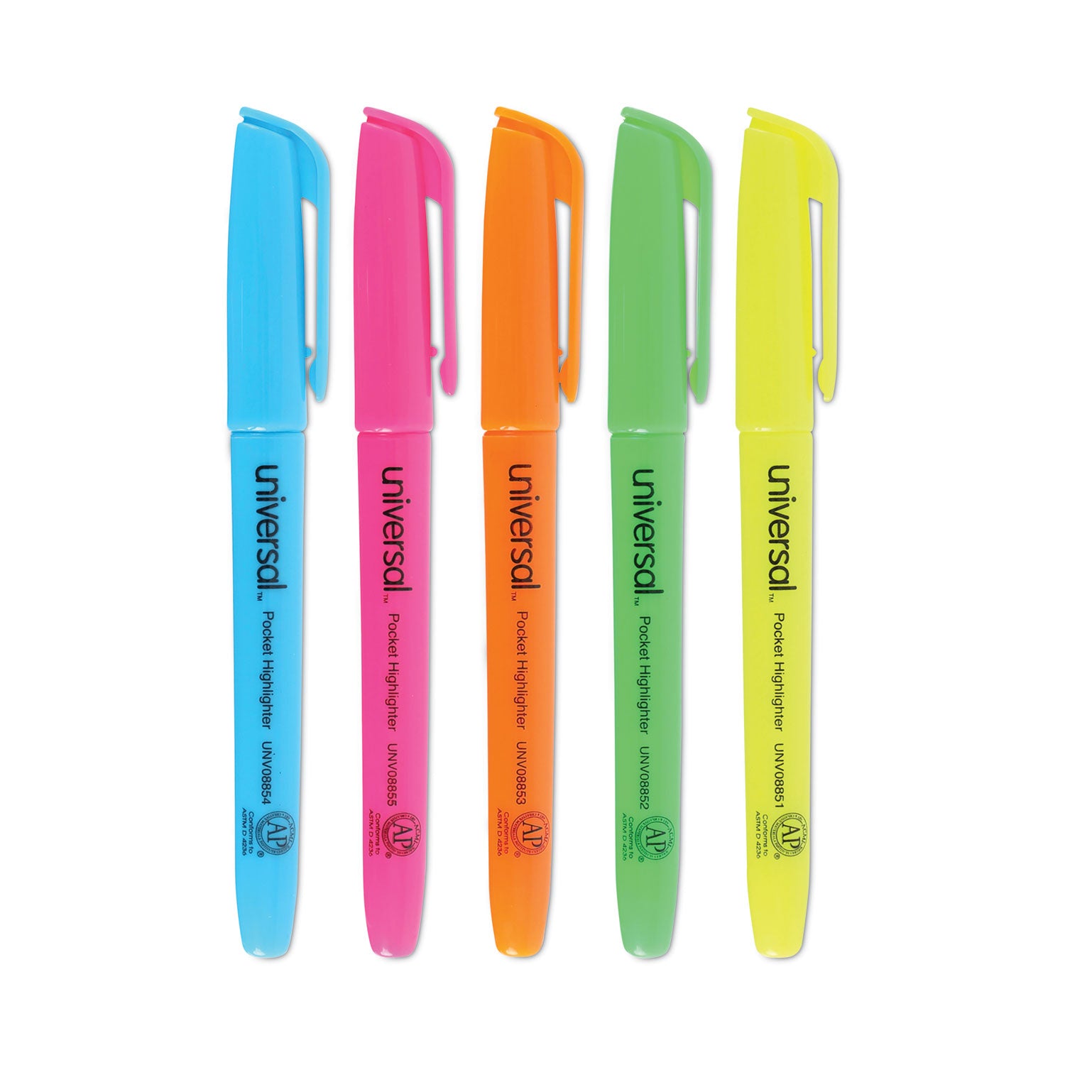 Pocket Highlighters, Assorted Ink Colors, Chisel Tip, Assorted Barrel Colors, 5/Set -