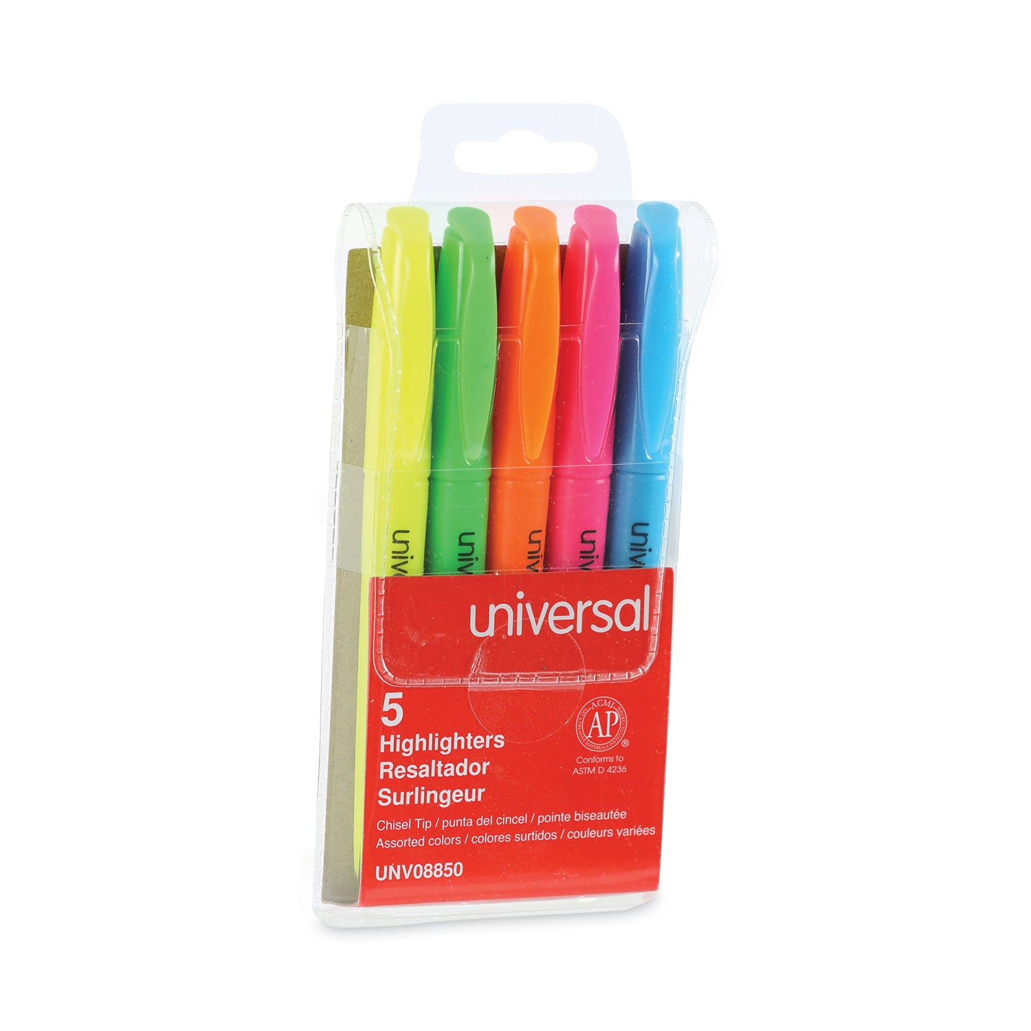 Pocket Highlighters, Assorted Ink Colors, Chisel Tip, Assorted Barrel Colors, 5/Set -
