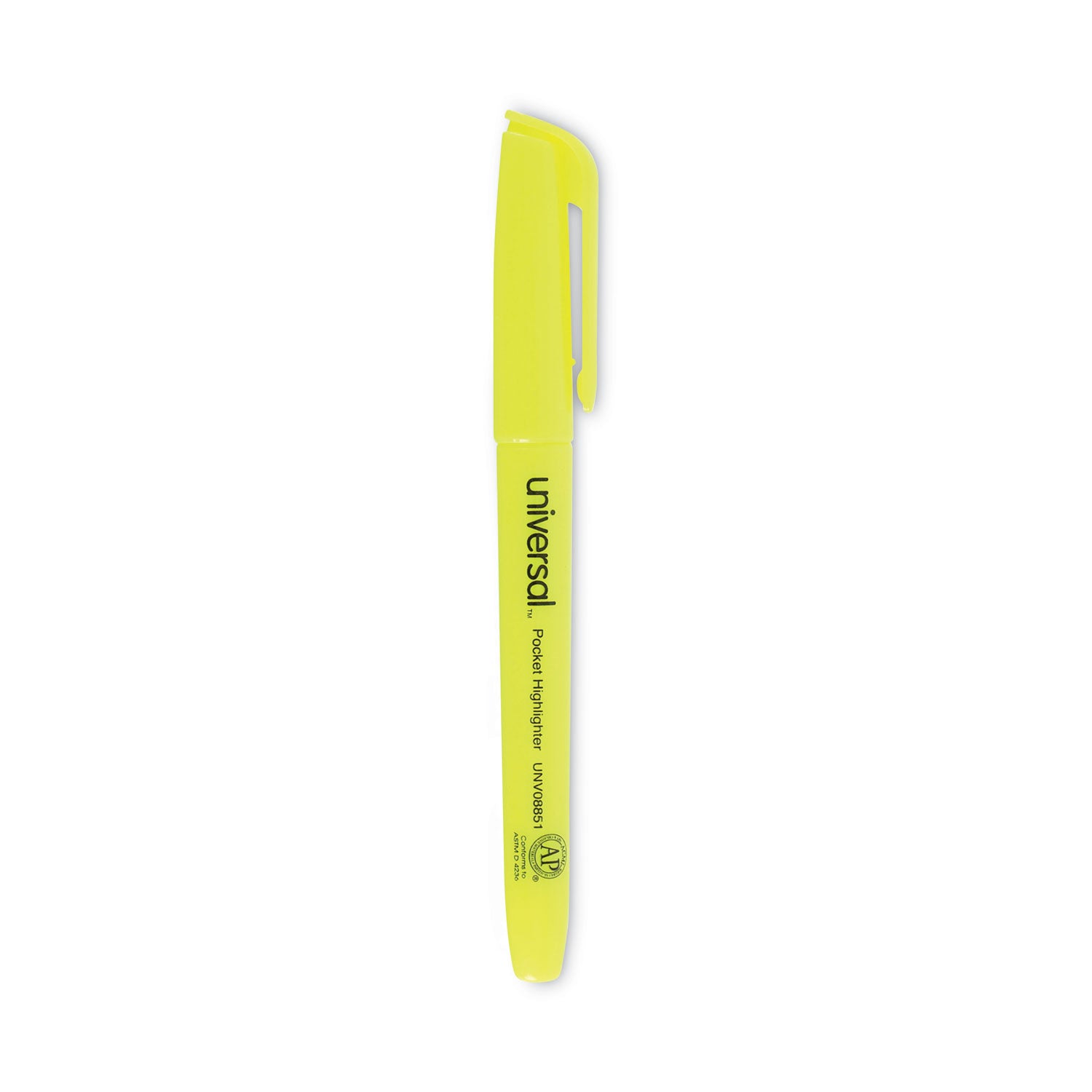 Pocket Highlighters, Fluorescent Yellow Ink, Chisel Tip, Yellow Barrel, Dozen -