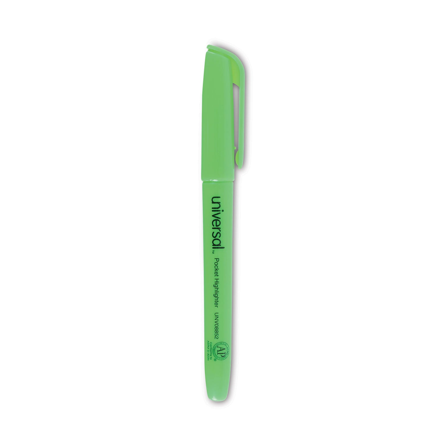 Pocket Highlighters, Fluorescent Green Ink, Chisel Tip, Green Barrel, Dozen -