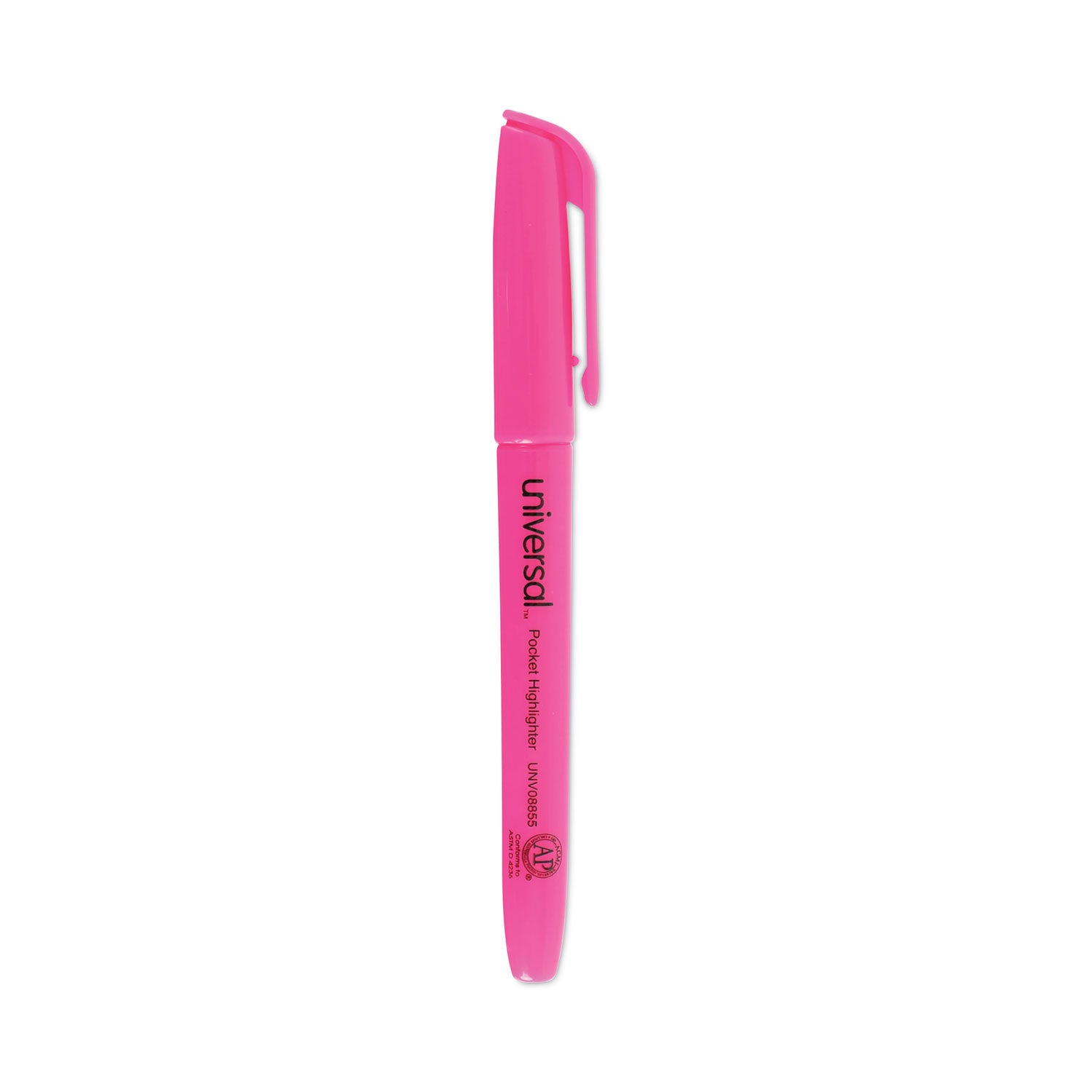 Pocket Highlighters, Fluorescent Pink Ink, Chisel Tip, Pink Barrel, Dozen -