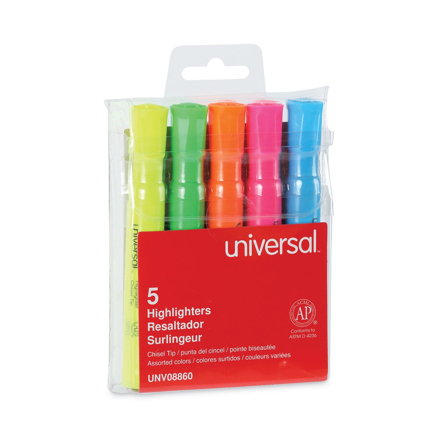 Desk Highlighters, Assorted Ink Colors, Chisel Tip, Assorted Barrel Colors, 5/Set -